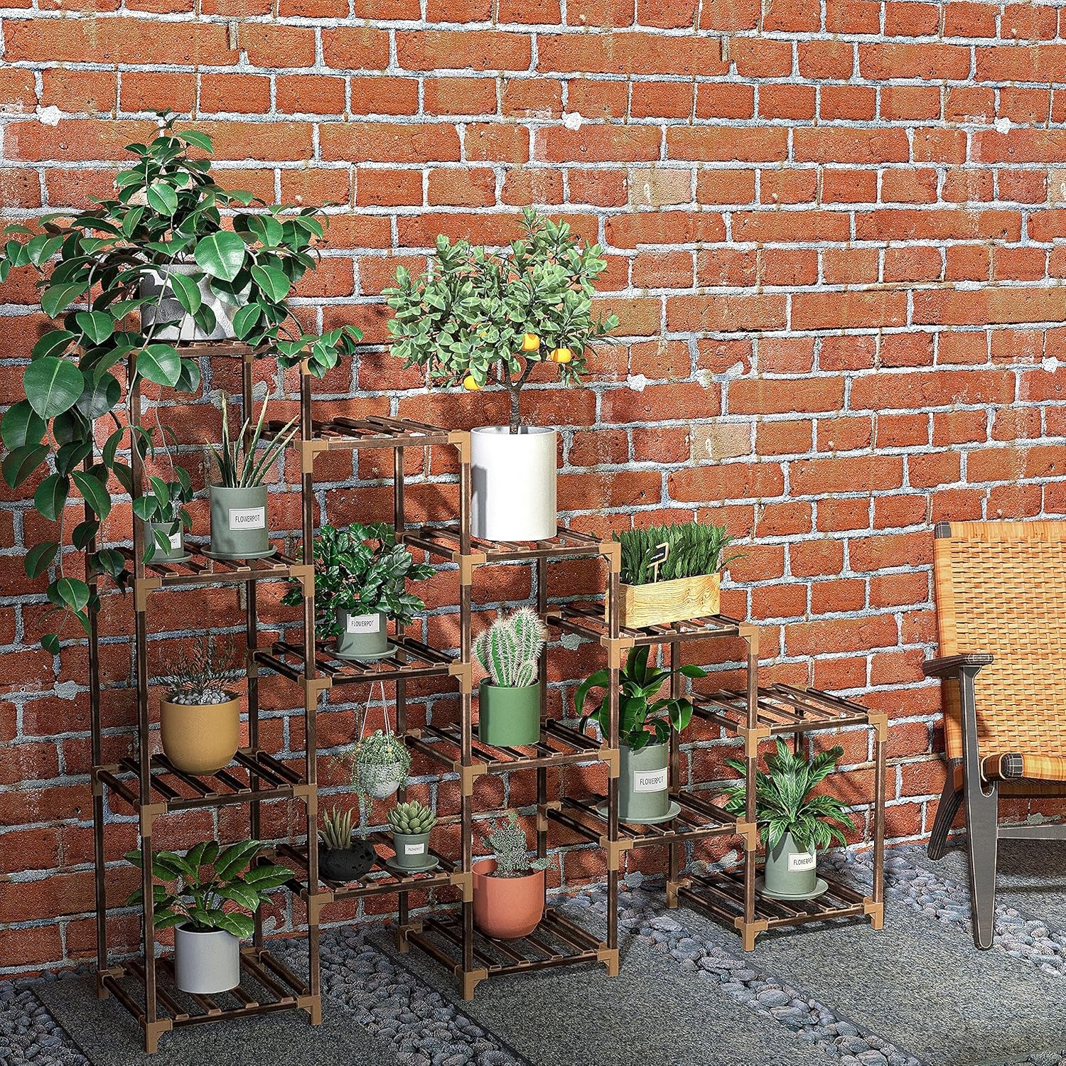 New England Stories Wood Plant Stand Indoor, Outdoor for Multiple Plants, Tiered Plant Shelf Ladder Table Plant Pot Stand for Living Room, Patio, Balcony