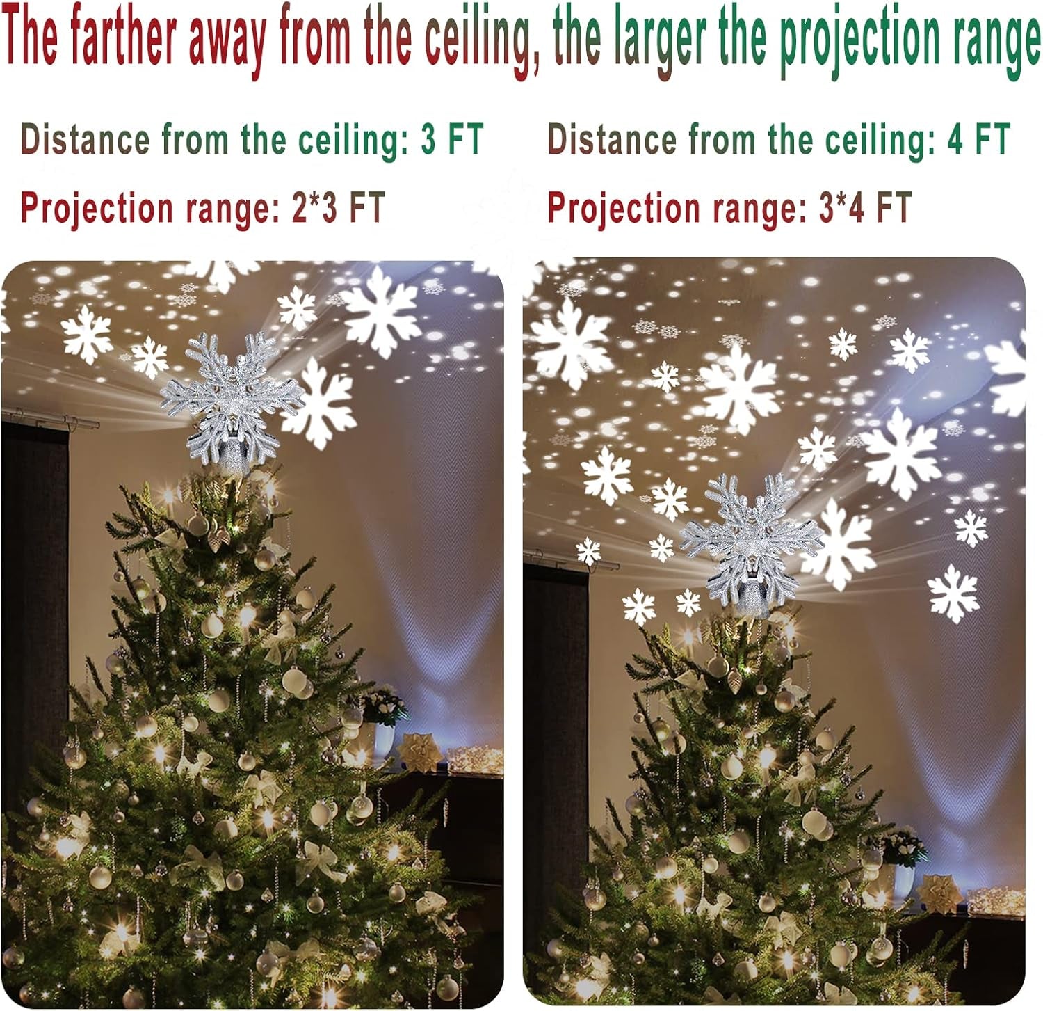 Christmas Tree Star Topper Light Christmas Tree Star Topper Projector with Rotating LED Snowflake Lights 3D Hollow for Christmas Tree Decorations