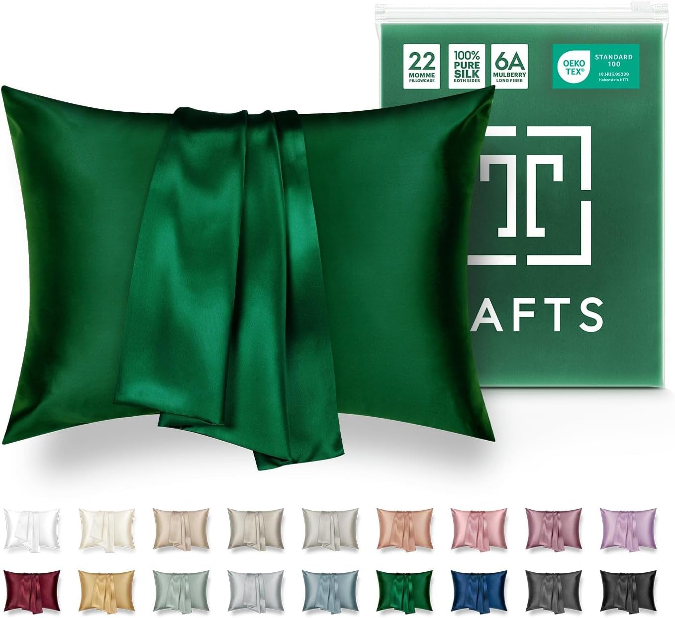 Tafts Pillow Cases - 22Mm 100% Pure Mulberry 6A Silk Pillowcase for Hair & Skin with Zipper Closure, Cooling, Natural, Organic, Double Sided Silk Pillow Case (Midnight Black, Queen 20X30 1Pc)