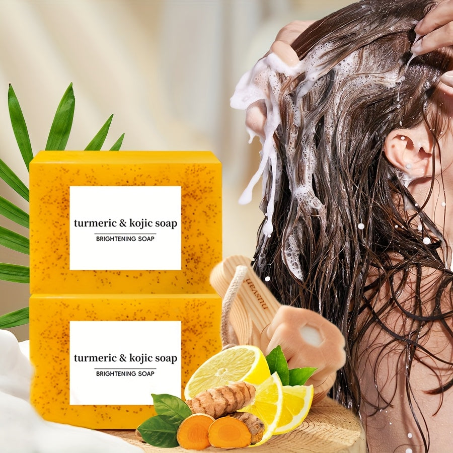 Turmeric and Kojic Acid Soap - Moisturizing, Unisex-Adult, Deeply Cleanses and Moisturizes - Rich in Turmeric, Vitamin E, Olive Oil, Suitable for All Types of Hair and Light Beige