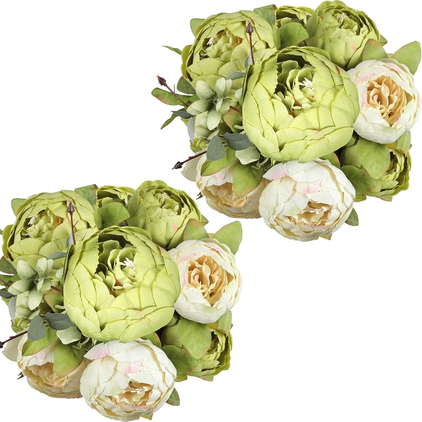 Nubry 2Pcs Artificial Green Peonies Silk Flowers Bouquet Fake Spring Flower for Wedding Home Garden Party Decoration (New Green)