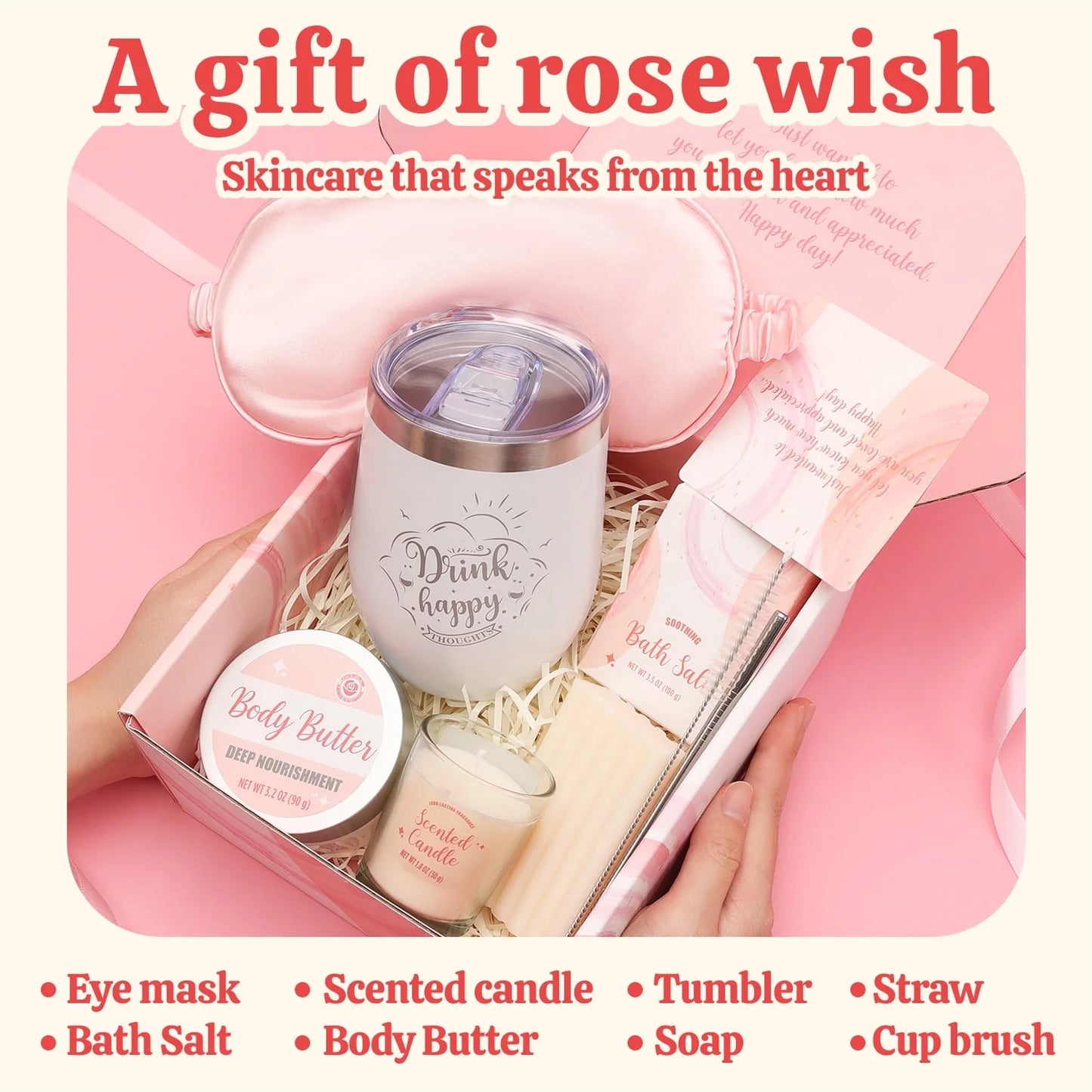 Spa Gift Sets for Women - 9Pcs Rose Bath Set, Valentines Day Gifts for Mom