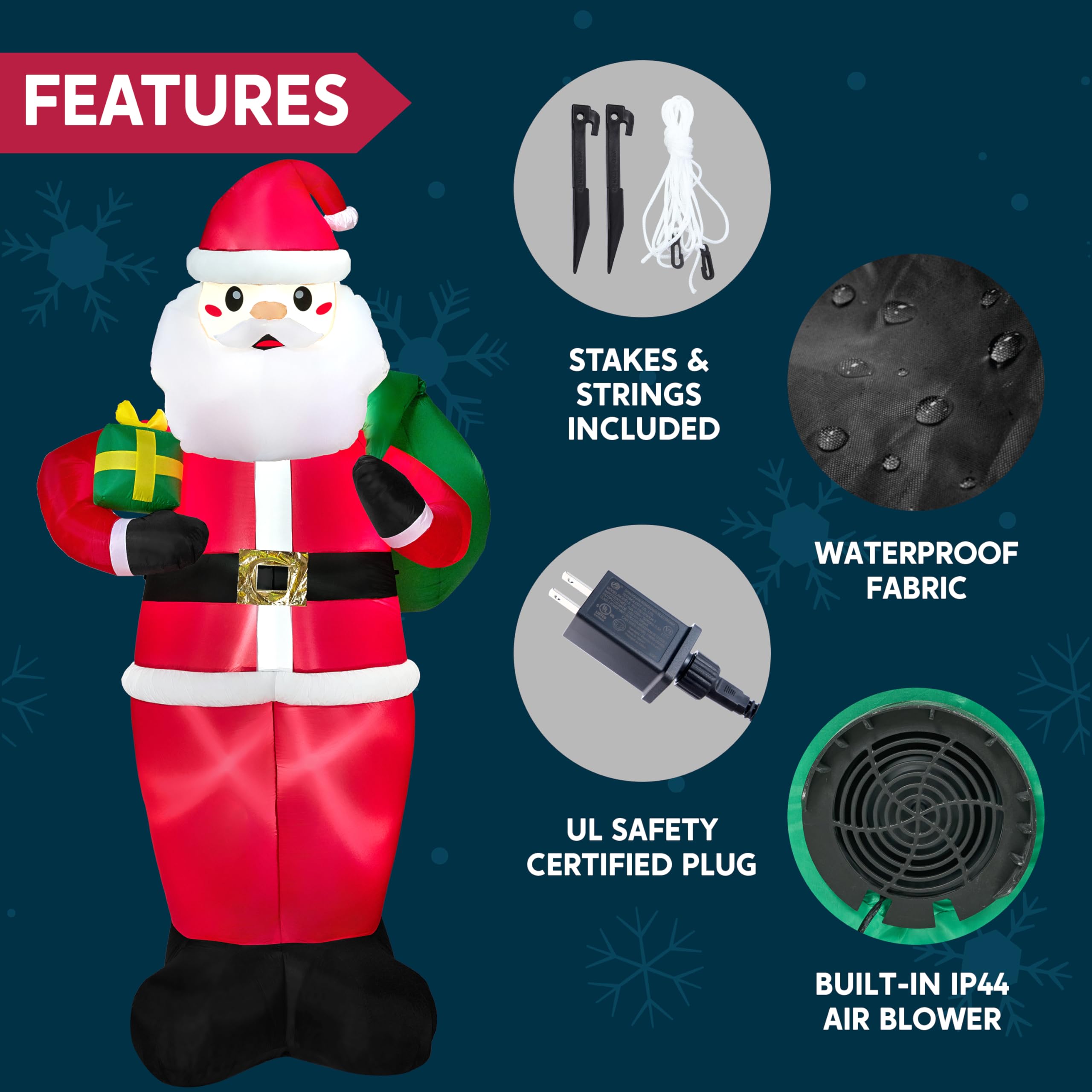 12 Ft Tall Giant Christmas Inflatable Santa with Gifts, Santa Blow up outside Christmas Decorations with Build in Leds for Xmas Outdoor Decorations Yard Indoor Outdoor Garden Lawn Party Decor