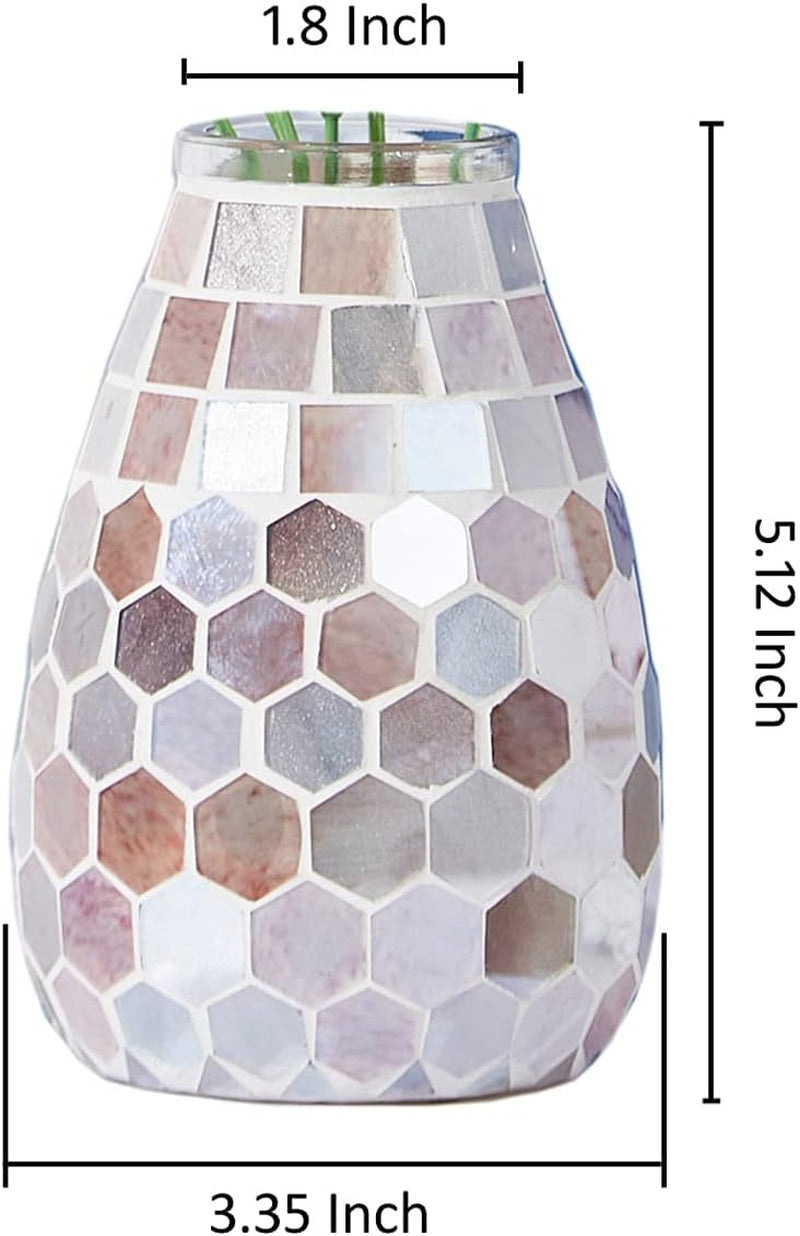 Small Flower Vase for Home Decor, 5" Mosaic Handmade Table Centerpiece Mosaic Accent Container for Office, Living Room, Kitchen, Wedding (Shell Hive)
