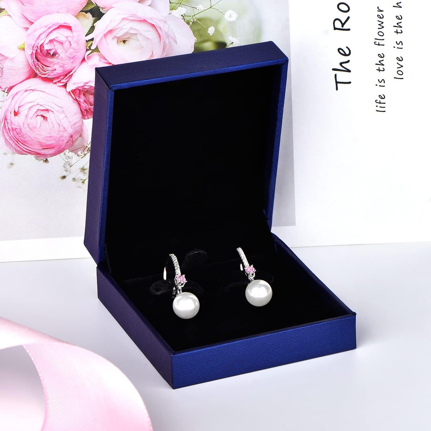 JO WISDOM 925 Sterling Silver Freshwater Pearl Hoop Earrings with Dangle Real Pearl,Simulated Pearls