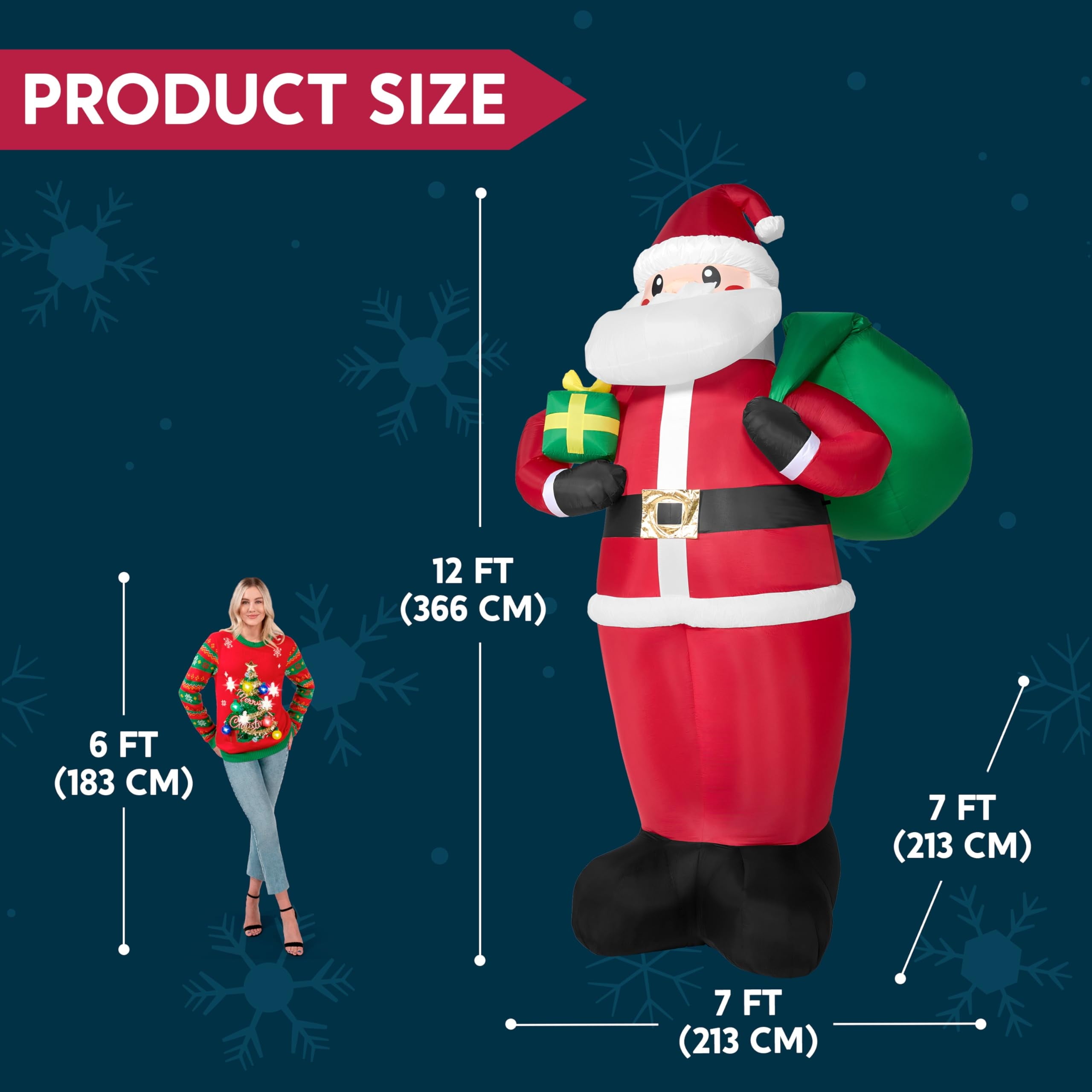 12 Ft Tall Giant Christmas Inflatable Santa with Gifts, Santa Blow up outside Christmas Decorations with Build in Leds for Xmas Outdoor Decorations Yard Indoor Outdoor Garden Lawn Party Decor