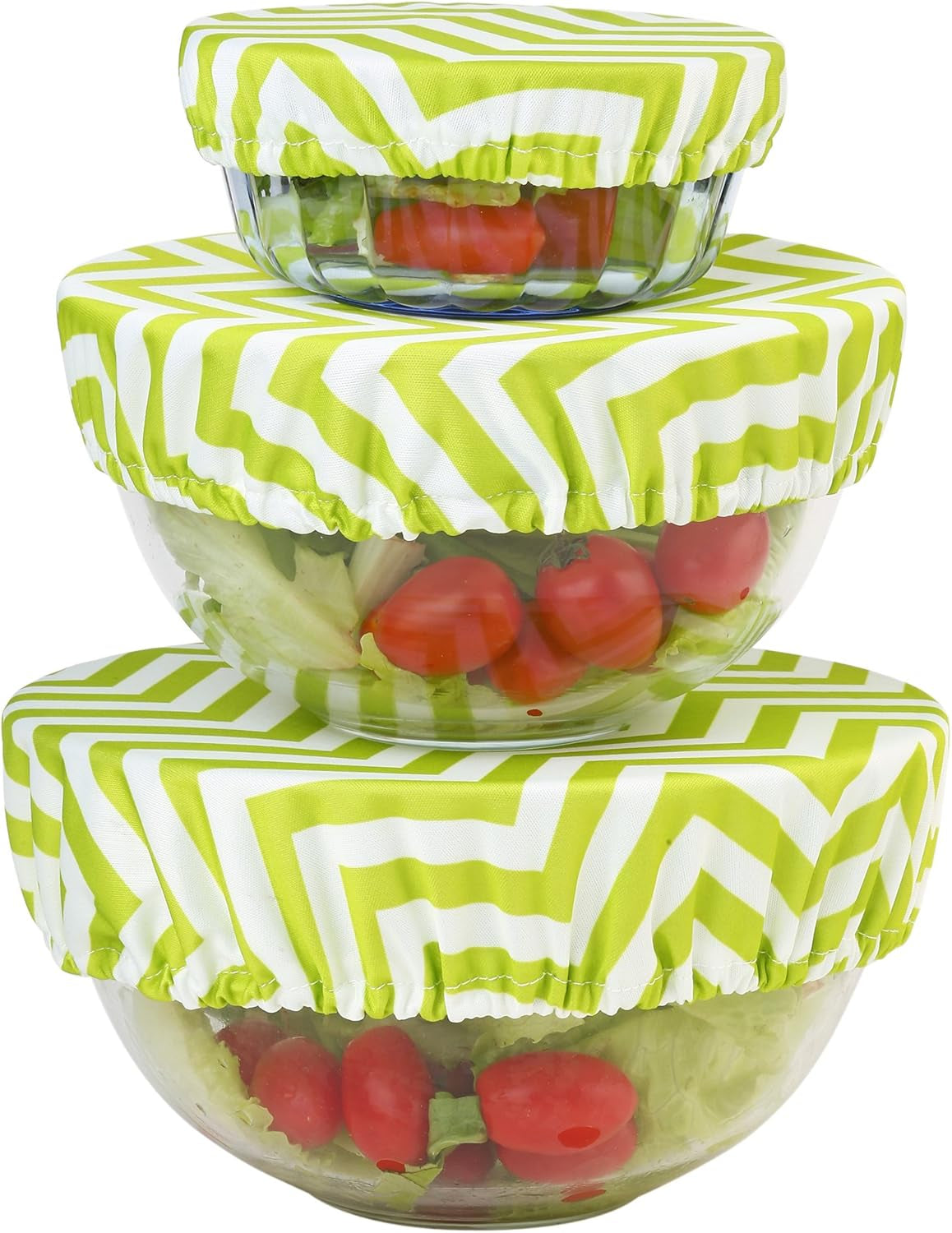 Wegreeco Elastic Reusable Bowl Covers for Bread Proofing, Fabric Cloth Sourdough Bowl Covers for Proofing - Set of 3, Chevron Green