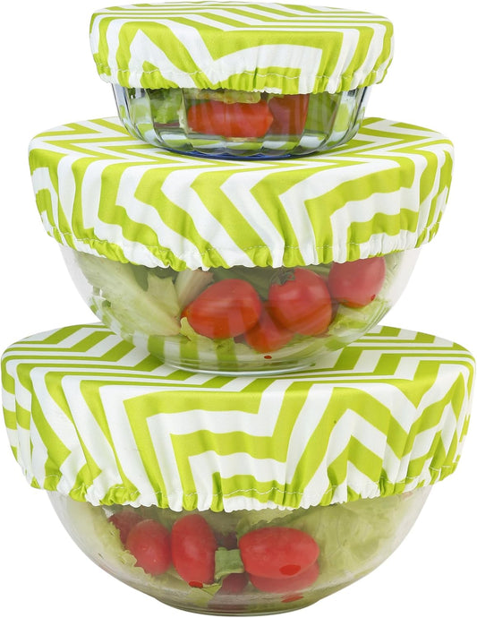 Wegreeco Elastic Reusable Bowl Covers for Bread Proofing, Fabric Cloth Sourdough Bowl Covers for Proofing - Set of 3, Chevron Green