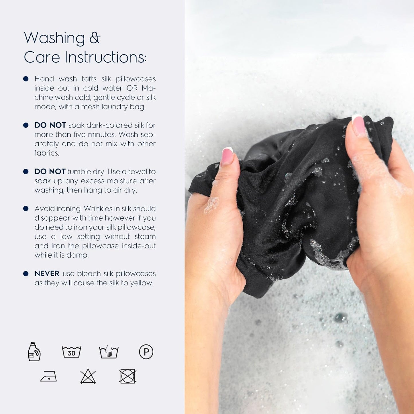 Tafts Pillow Cases - 22Mm 100% Pure Mulberry 6A Silk Pillowcase for Hair & Skin with Zipper Closure, Cooling, Natural, Organic, Double Sided Silk Pillow Case (Midnight Black, Queen 20X30 1Pc)