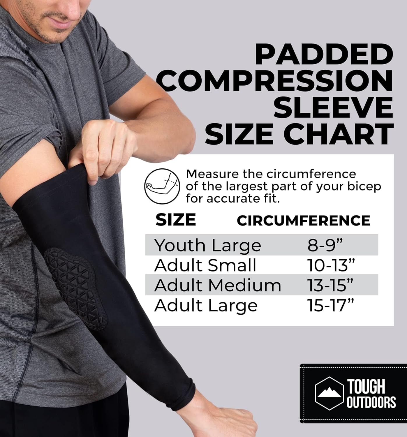 Tough Outdoors Padded Arm Sleeve - Padded Elbow Sleeve, Basketball Arm Sleeve - Volleyball Elbow Sleeve, Football Arm Pad