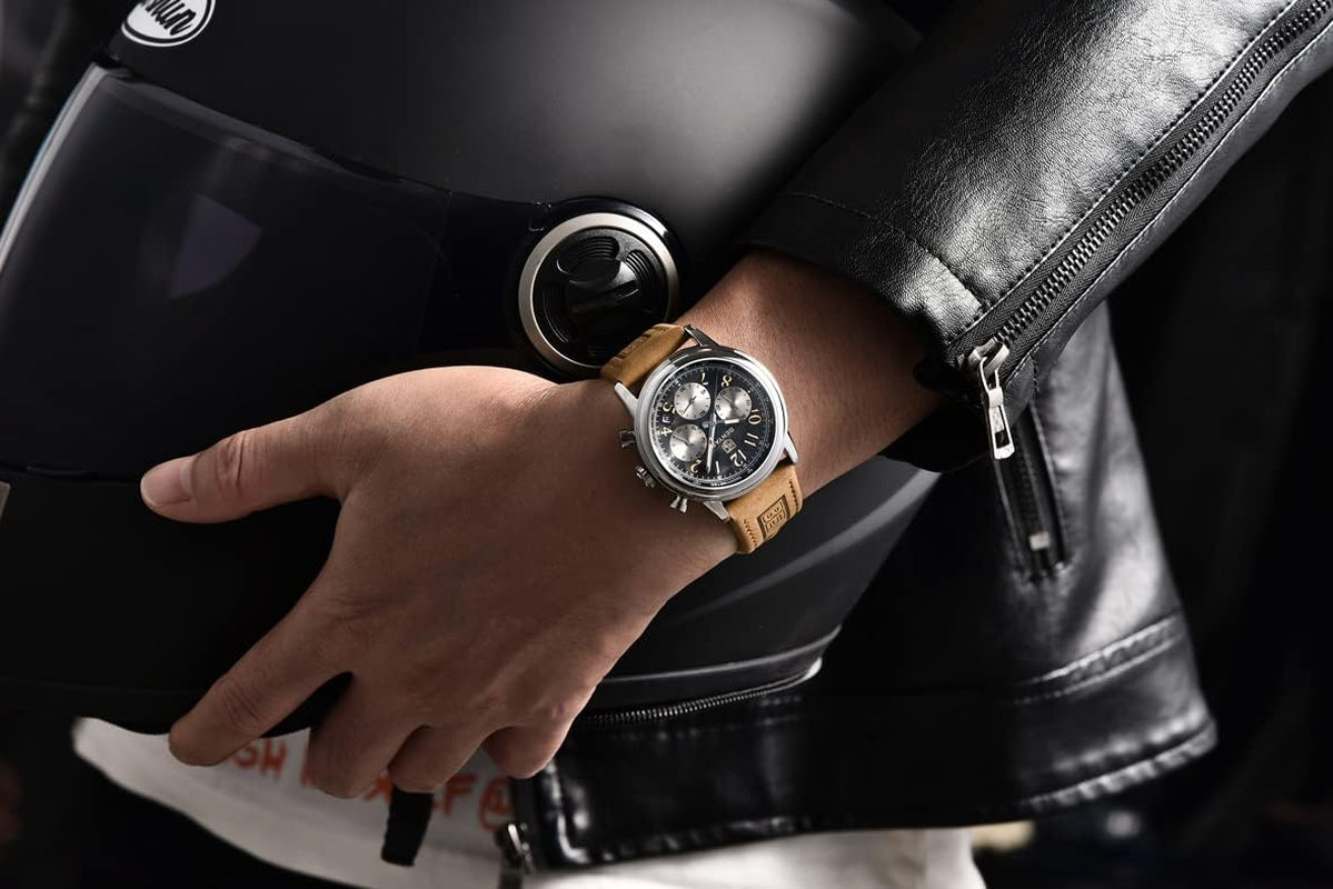 BENYAR Men'S Quartz Business Casual Sports Watch-Brown Strap 30M Waterproof-Multifunctional Fashion Analog Chronograph Watch with Calendar