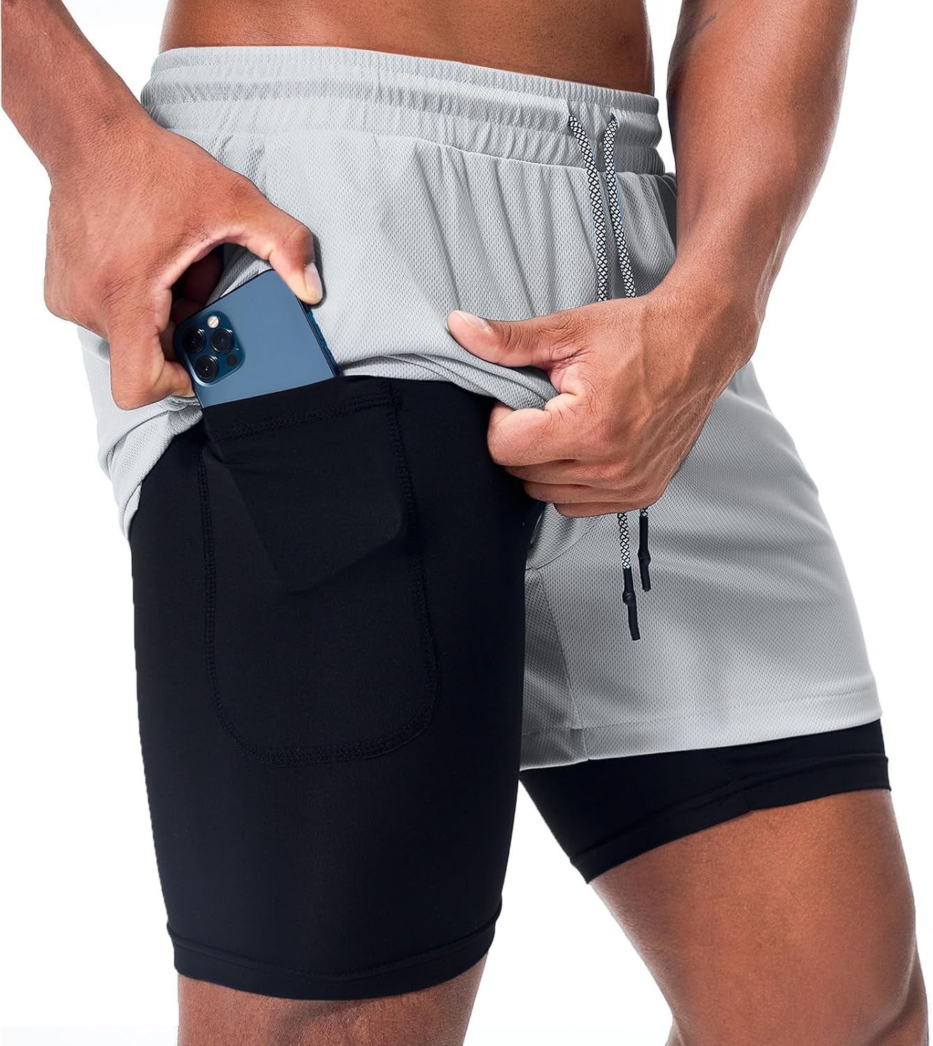 Surenow Men'S Athletic Running Shorts Quick Dry Workout Shorts 2 in 1 Shorts 5" Gym Running Shorts for Men with Phone Pocket