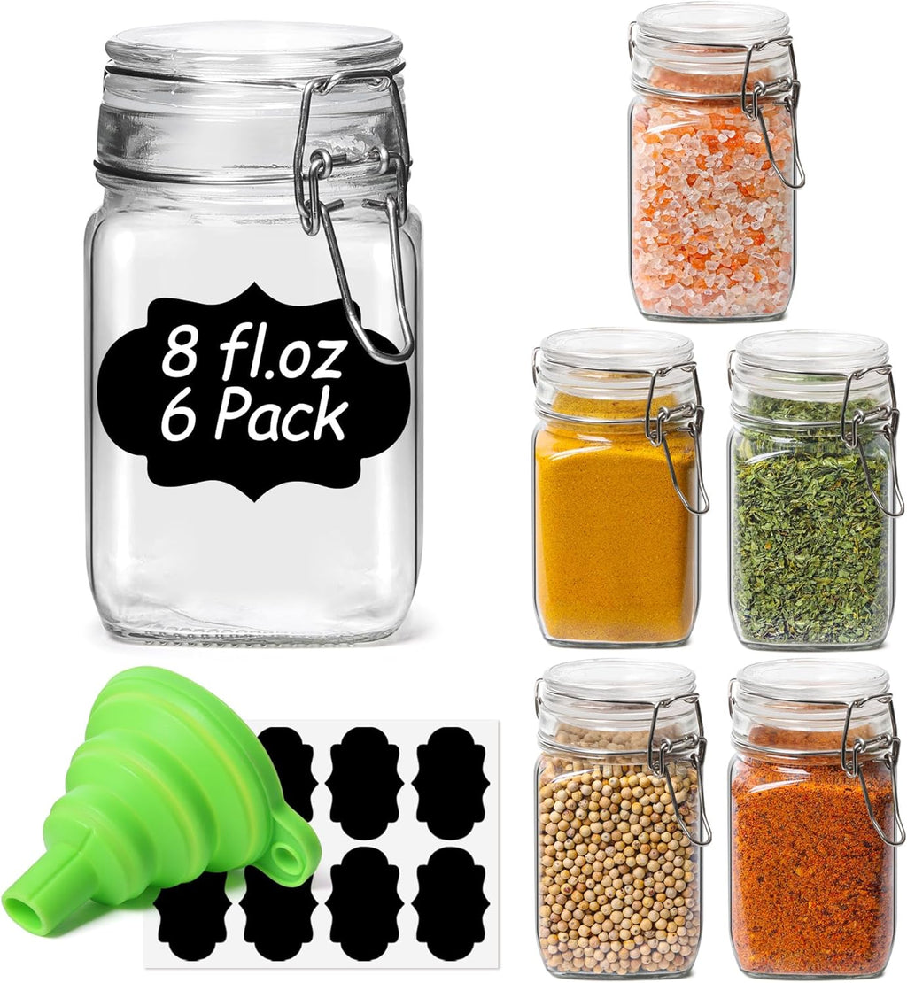 Comsaf Airtight Glass Jars with Lids 17Oz Small Food Storage Container Set of 6 - Airtight Canister with Clear Preserving Seal Wire Clip Fastening for Kitchen Canning Pickling Mason Jars