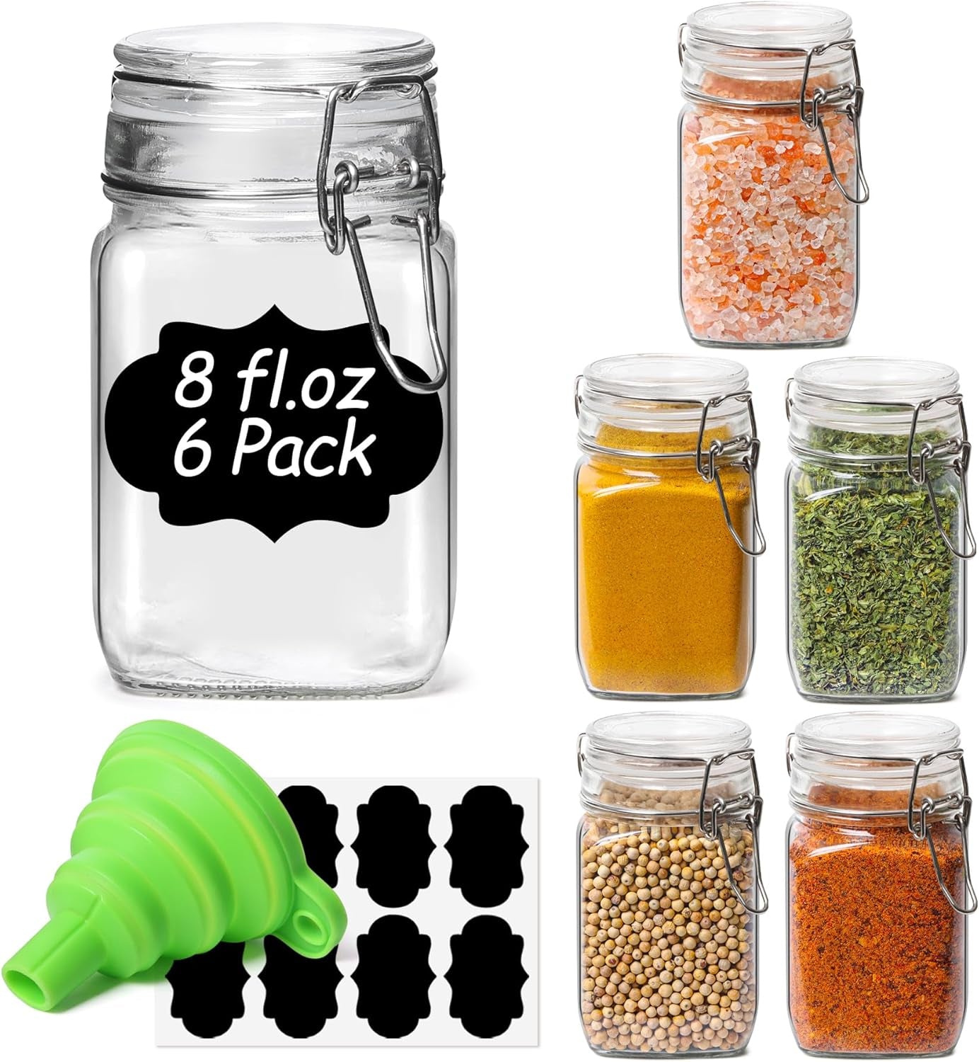 Comsaf Airtight Glass Jars with Lids 17Oz Small Food Storage Container Set of 6 - Airtight Canister with Clear Preserving Seal Wire Clip Fastening for Kitchen Canning Pickling Mason Jars