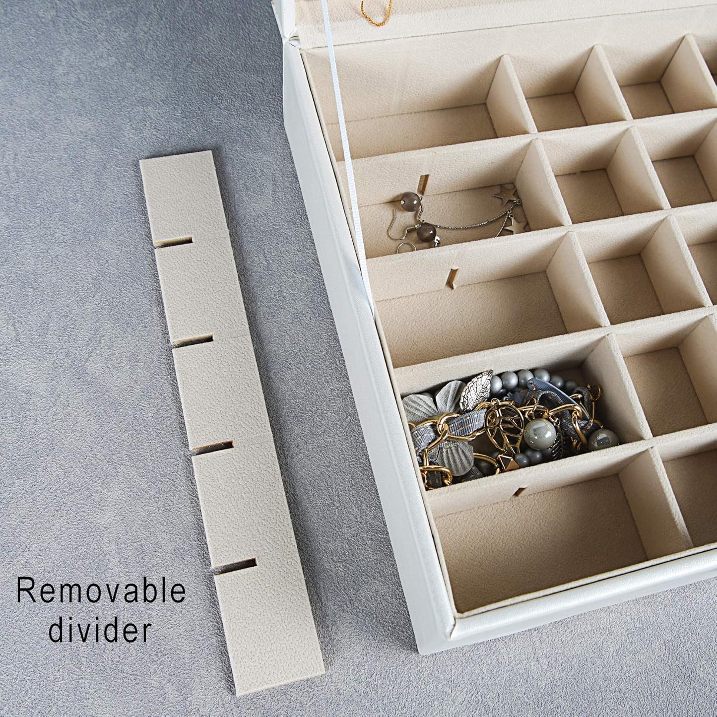 Frebeauty Earring Organizer Classic Jewelry Box 50 Slots Double Layer Jewelry Storage Case with 6 Necklace Hook and Bracelet Pocket(Pearl White)