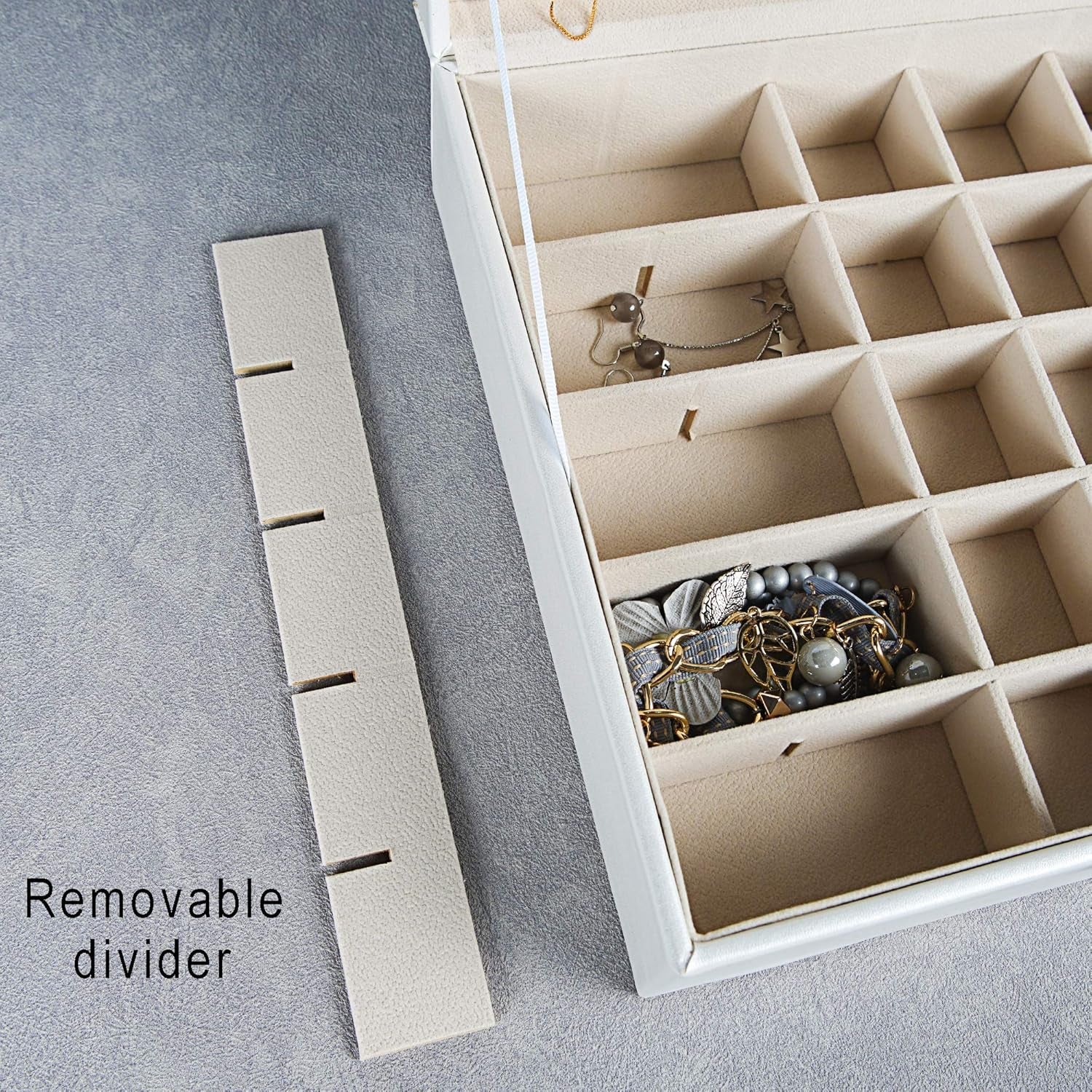 Frebeauty Earring Organizer Classic Jewelry Box 50 Slots Double Layer Jewelry Storage Case with 6 Necklace Hook and Bracelet Pocket(Pearl White)