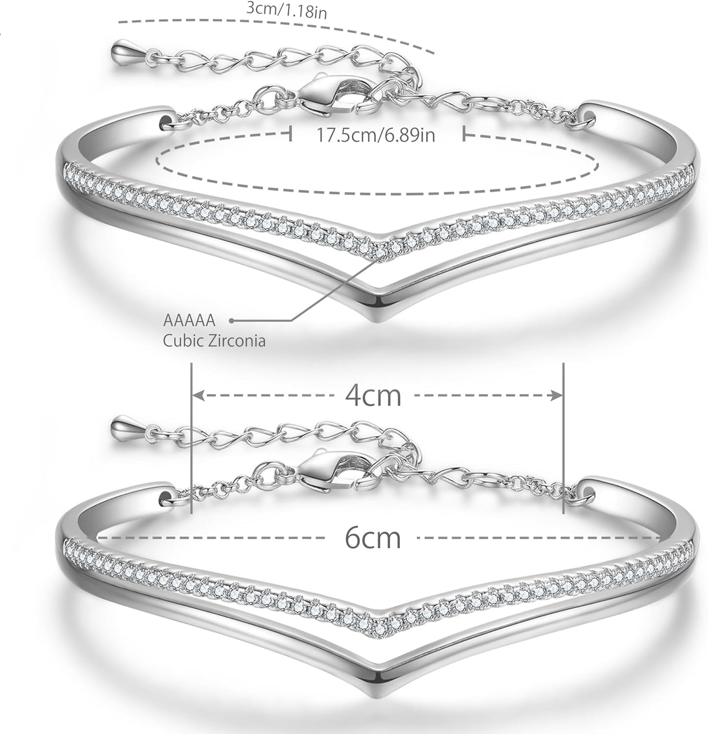 Praelinos Minimalistic Bracelets for Women White/Rose Gold Plated Charm Silver Tone Bracelet 5A Cubic Zirconia Jewelry Christmas Birthday Valentine Mother'S Day Gifts for Mom Women Wife Her