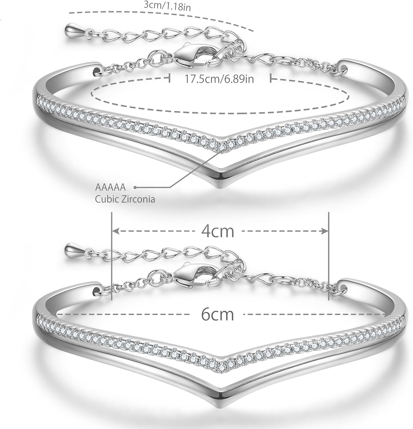 Praelinos Minimalistic Bracelets for Women White/Rose Gold Plated Charm Silver Tone Bracelet 5A Cubic Zirconia Jewelry Christmas Birthday Valentine Mother'S Day Gifts for Mom Women Wife Her