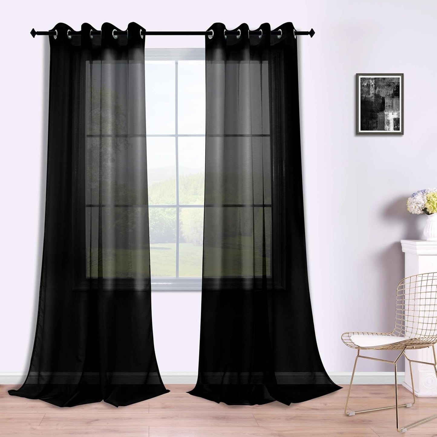 KOUFALL Silver Sheer Curtains, Luxury Curtain for Living Room Bedroom, Light Grey Grommet Backdrop Curtains for Party, 52 X 84 Inch Length, 2 Panels Set, Gray