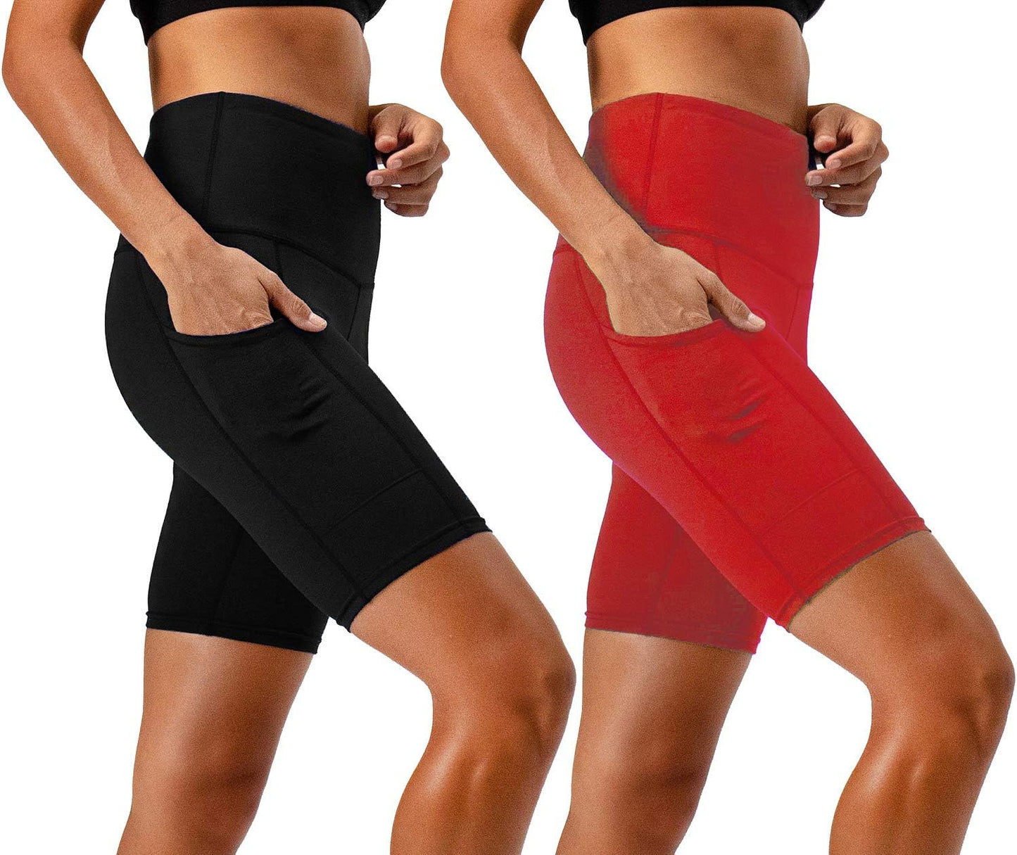 DEVOPS Women'S 2-Pack High Waist Workout Yoga Running Exercise Shorts with Side Pockets