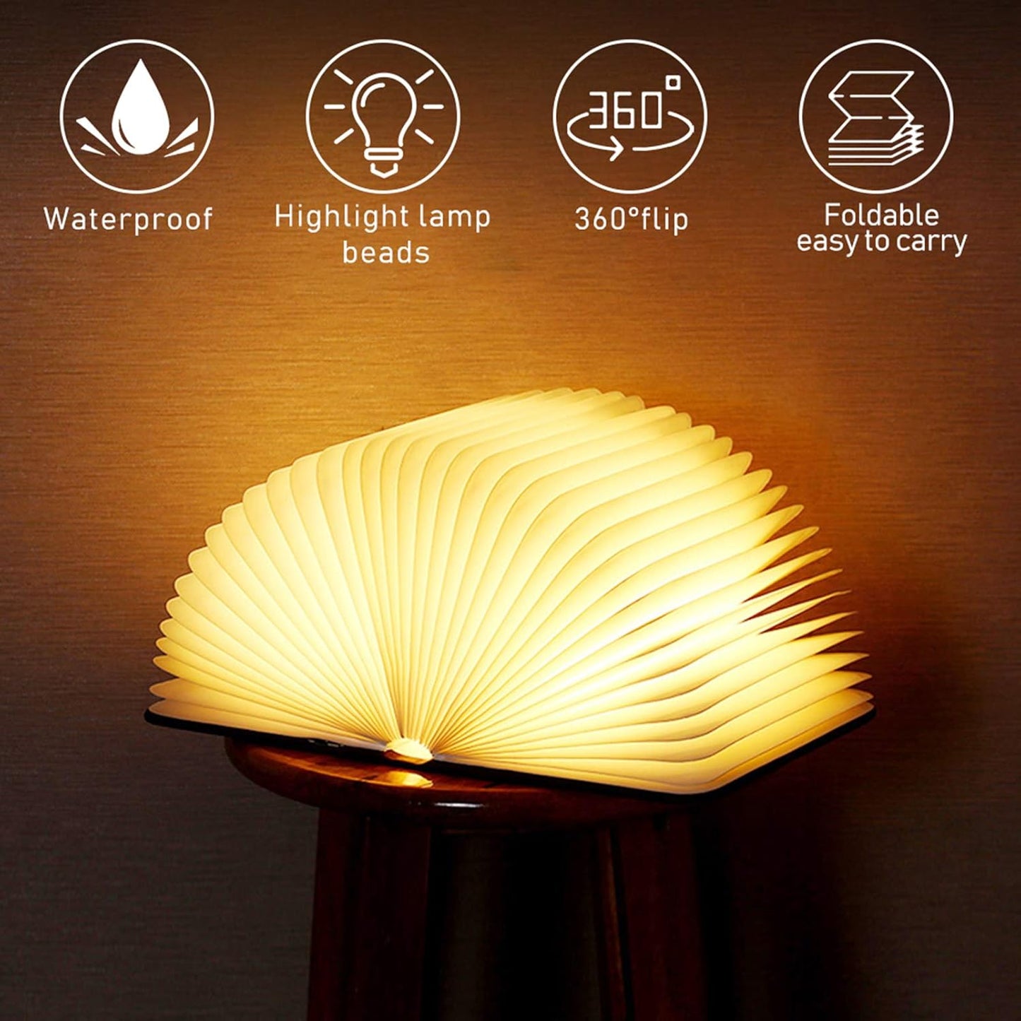 Wooden Book Light, Novelty Folding Book Lamp, 5 Colors Folding Night Light, Portable Desk Light USB Rechargeable Wooden Table Lamp Magnetic Design Creative Gift for Kids Family Girlfriend