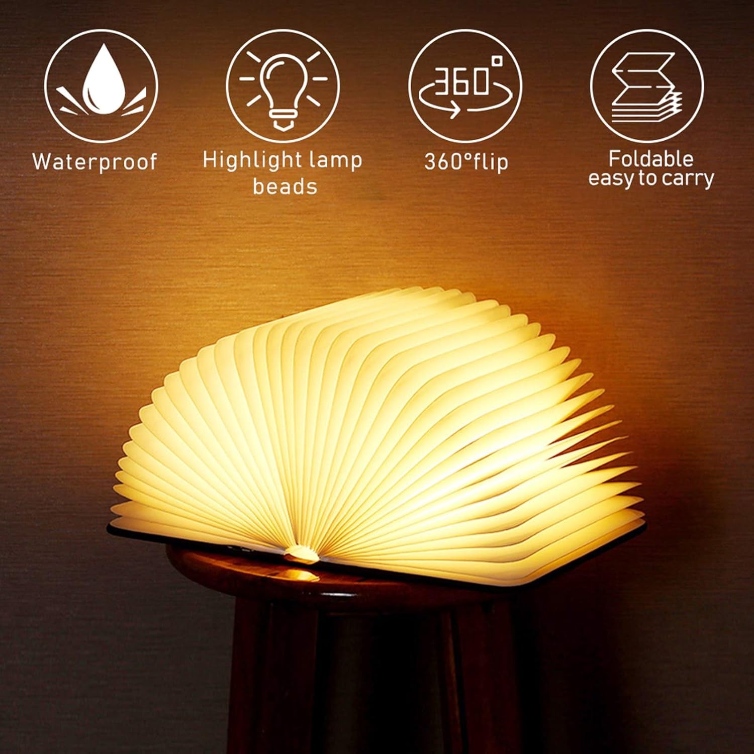 Wooden Book Light, Novelty Folding Book Lamp, 5 Colors Folding Night Light, Portable Desk Light USB Rechargeable Wooden Table Lamp Magnetic Design Creative Gift for Kids Family Girlfriend