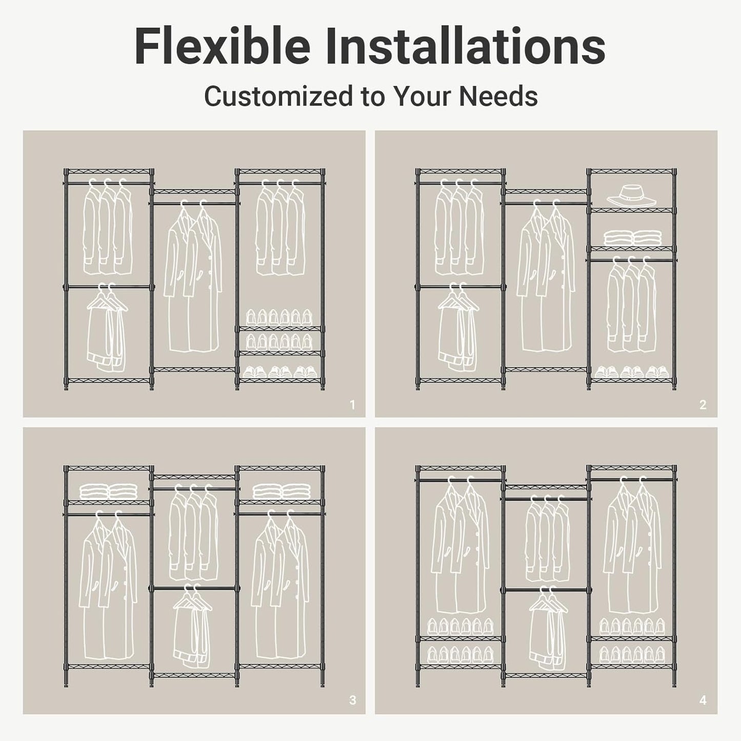 VIPEK V5 Portable Closet Wardrobe Heavy Duty Clothes Rack, Freestanding Clothing Racks with 4 Hang Rods & 8 Shelves, Adjustable Custom Closet Racks, 68.9" L X 15.7" W X 76.4" H, Max Load 800LBS, White
