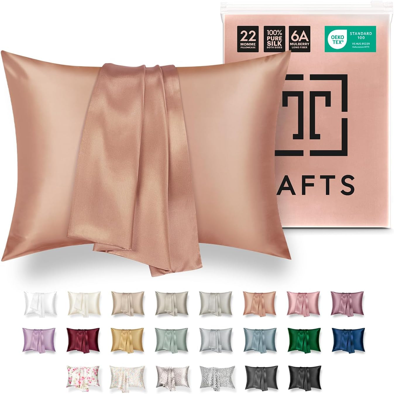 Tafts Pillow Cases - 22Mm 100% Pure Mulberry 6A Silk Pillowcase for Hair & Skin with Zipper Closure, Cooling, Natural, Organic, Double Sided Silk Pillow Case (Midnight Black, Queen 20X30 1Pc)