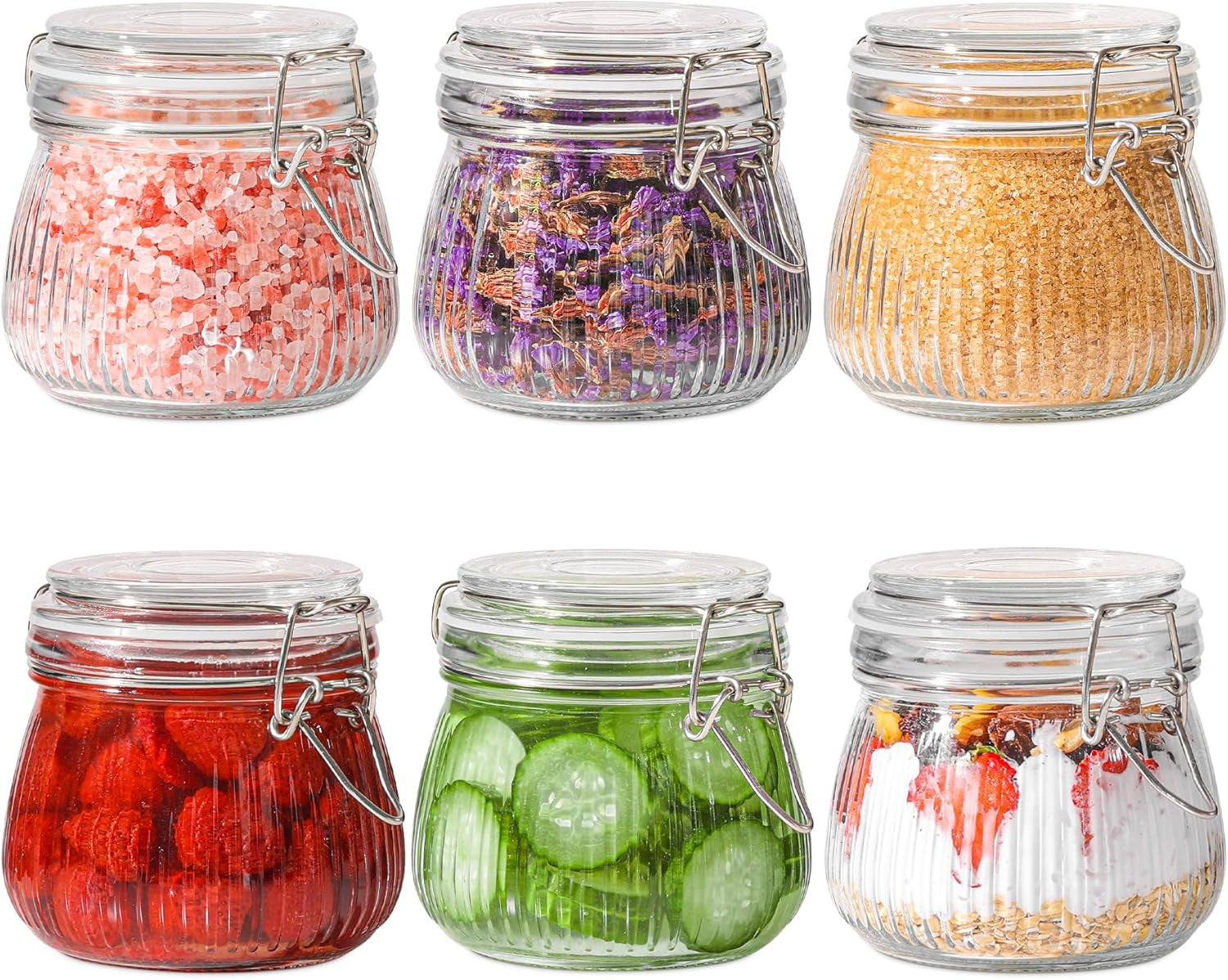 Comsaf Airtight Glass Jars with Lids 17Oz Small Food Storage Container Set of 6 - Airtight Canister with Clear Preserving Seal Wire Clip Fastening for Kitchen Canning Pickling Mason Jars