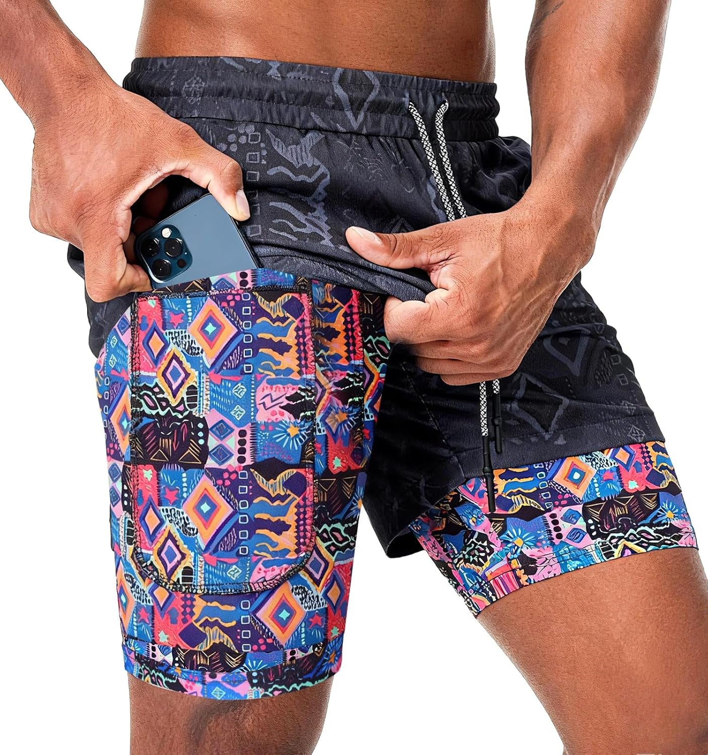 Surenow Men'S Athletic Running Shorts Quick Dry Workout Shorts 2 in 1 Shorts 5" Gym Running Shorts for Men with Phone Pocket