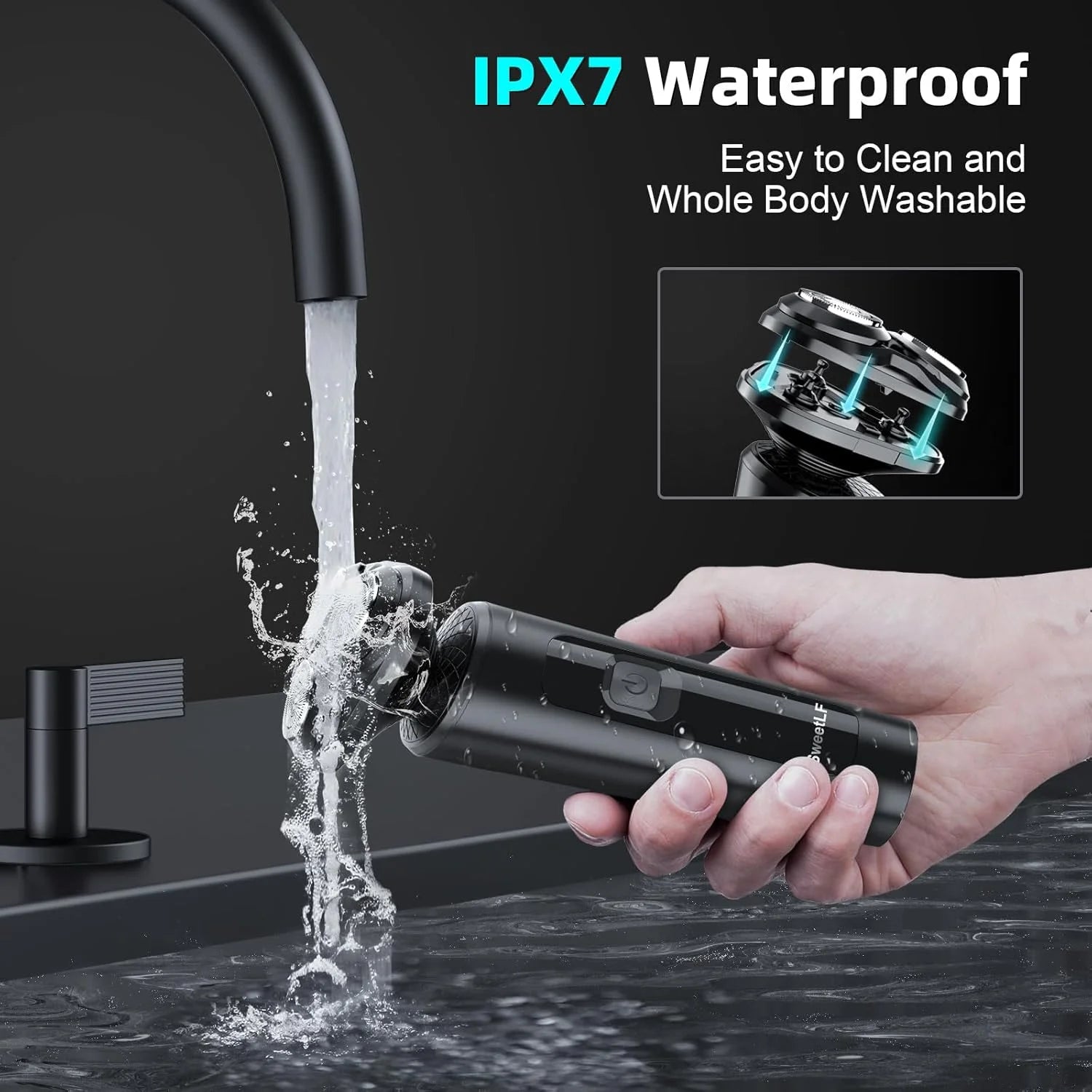 Electric Shaver for Men, 2 in 1 Cordless Rechargeable Electric Razor with Beard Trimmer, IPX7 Waterproof, Black