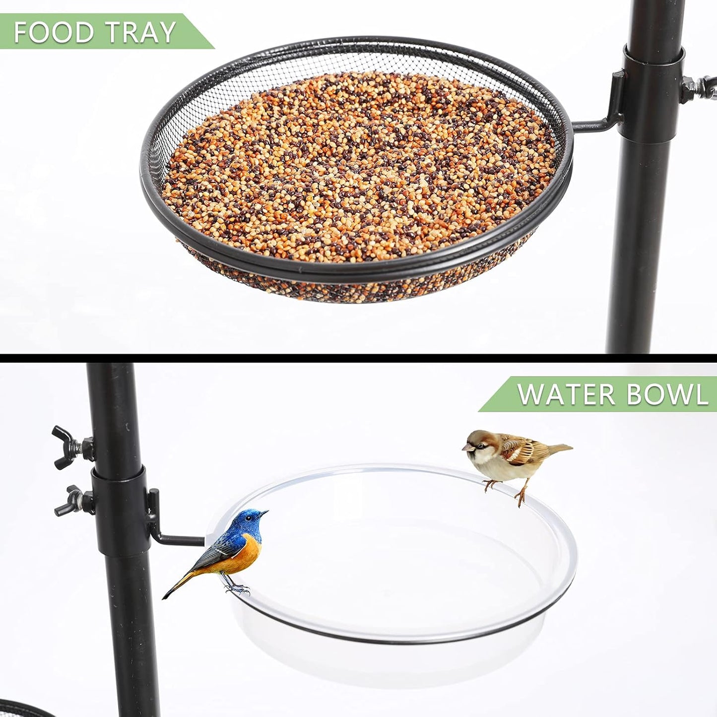 Gtongoko Deluxe Bird Feeding Station Kit 90.5 Inch, Bird Feeder Pole, Wild Bird Feeder Hanging Kit for Bird Watching, Bird Bath, Bird Feeder, Planter Hanger, 5 Prong Base, Black