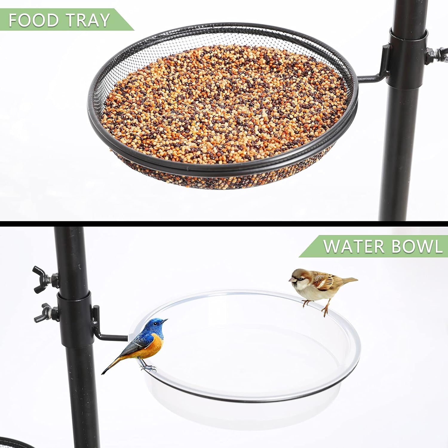 Gtongoko Deluxe Bird Feeding Station Kit 90.5 Inch, Bird Feeder Pole, Wild Bird Feeder Hanging Kit for Bird Watching, Bird Bath, Bird Feeder, Planter Hanger, 5 Prong Base, Black