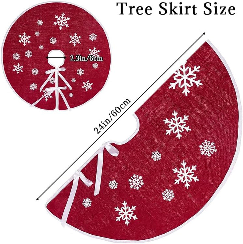 N&T NIETING Christmas Small Tree Skirt, 24 Inch Red Burlap Tree Mat with White Snowflake Printed for Xmas Tree Holiday Party Home Indoor Farmhouse Winter Decorations