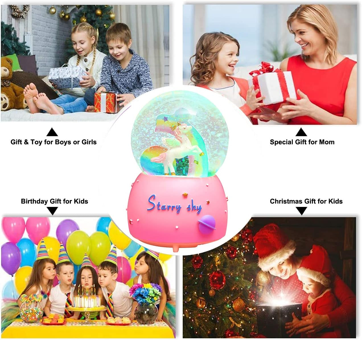 Unicorn Snow Globe for Kids, 80 MM Snow Globe with Musics, Perfect Unicorn Music Box for Granddaughters Babies Birthday