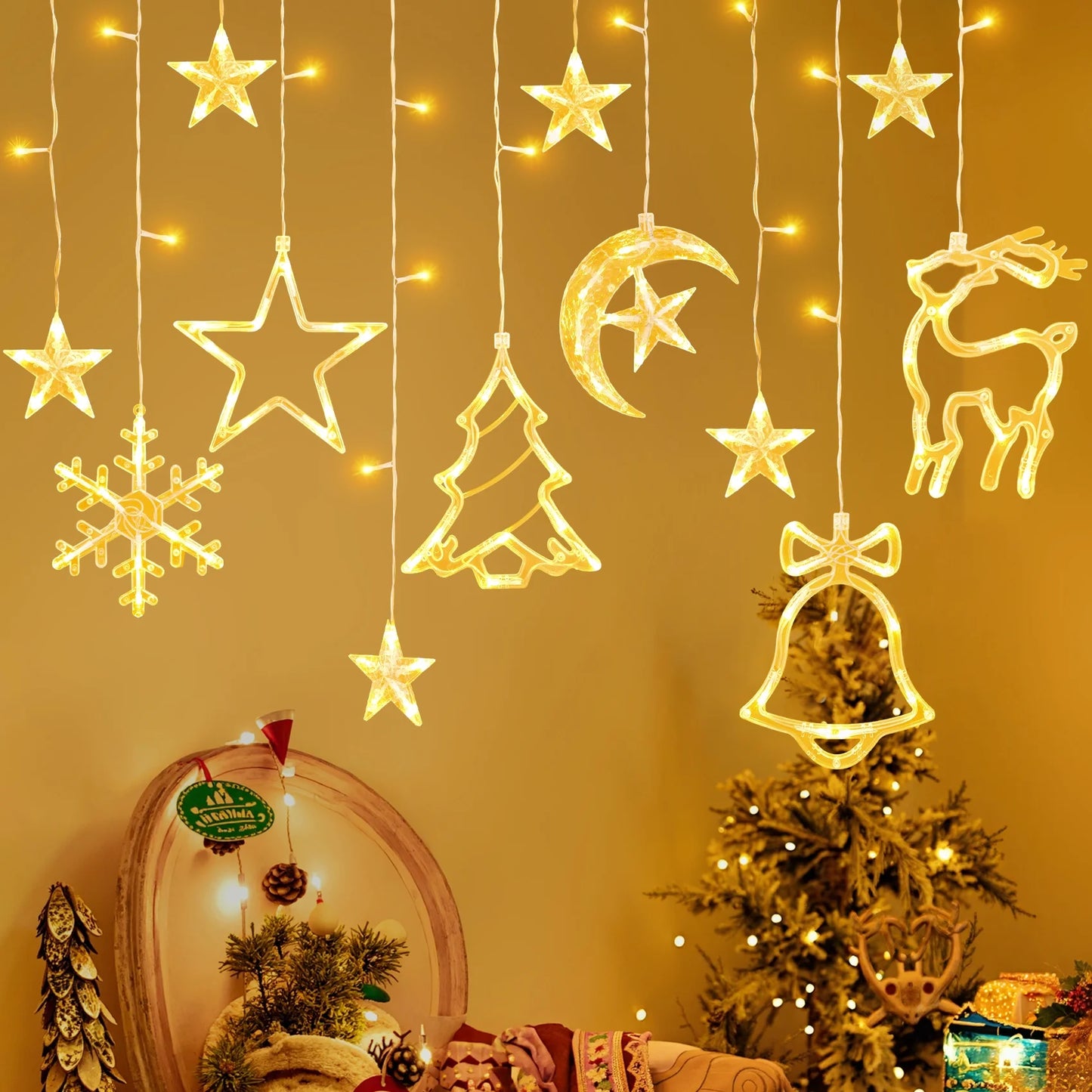 Christmas Decorations, 11.5FT Christmas Hanging Curtain Lights for Indoor Outdoor Window Home Xmas Decor