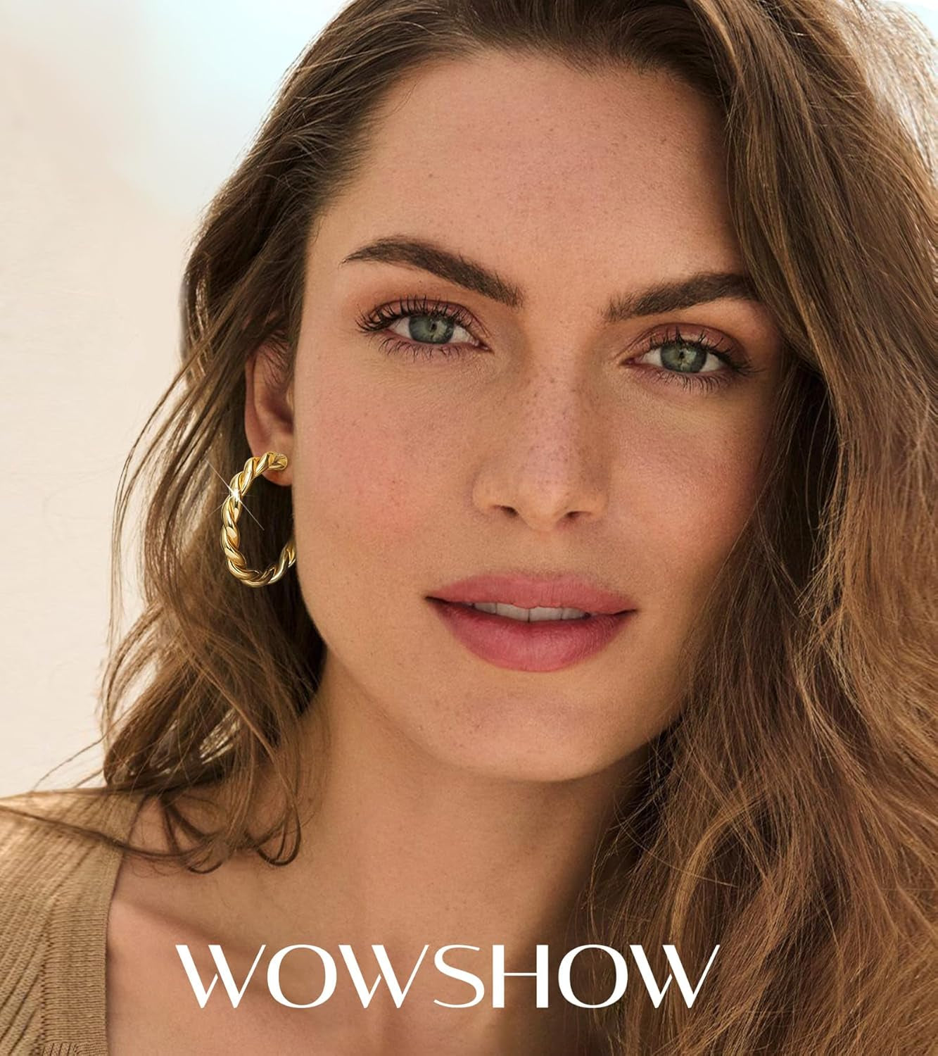 Wowshow Gold Hoop Earrings, 14K Gold Plated Chunky Small Hoop Earrings for Women Lightweight Jewelry Gifts 14/20/30/35/45MM