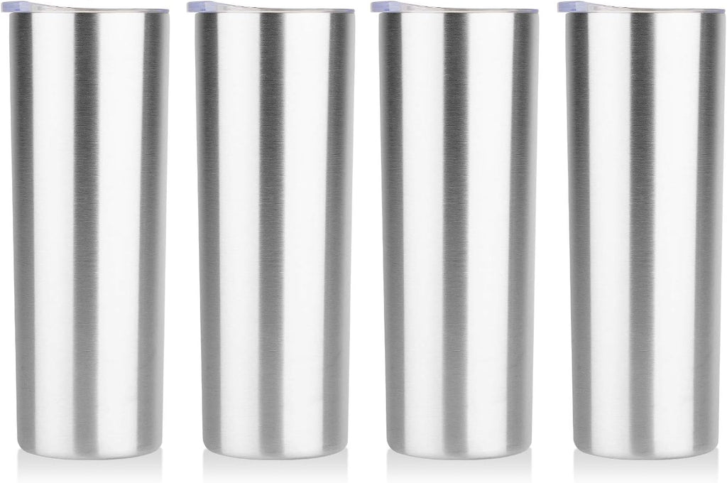HASLE OUTFITTERS 20 Oz Skinny Tumblers Bulk Set, Stainless Steel Insulated Slim Tumblers with Lids Travel Water Cups(Stainless Steel, 8)