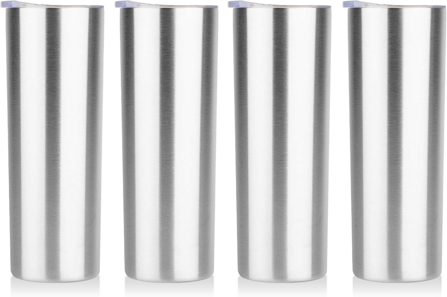 HASLE OUTFITTERS 20 Oz Skinny Tumblers Bulk Set, Stainless Steel Insulated Slim Tumblers with Lids Travel Water Cups(Stainless Steel, 8)