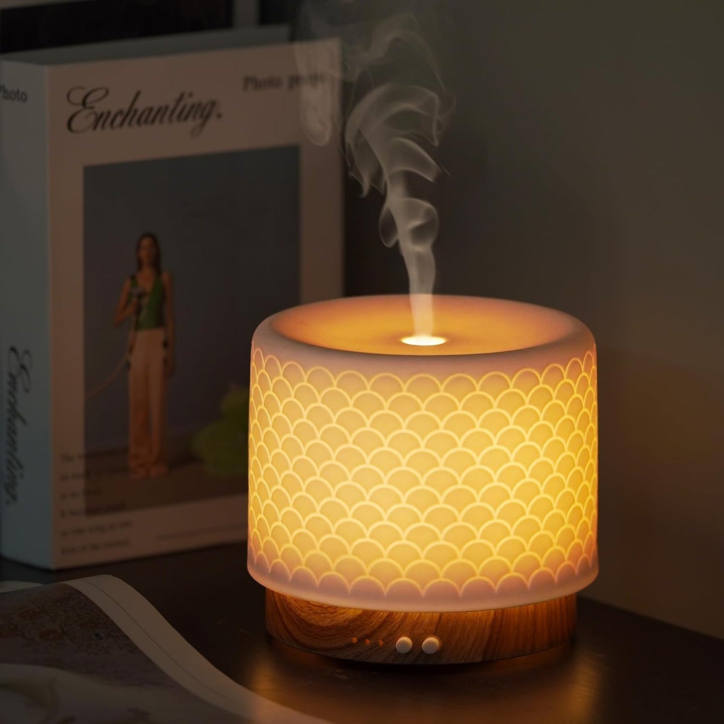 Essential Oil Diffuser,110Ml Diffusers for Essential Oils Large Room, Ceramic Diffusers Decorative Ultrasonic Defuzzer, Ideal for Aesthetic Home,Dorm Décor, Yoga,White