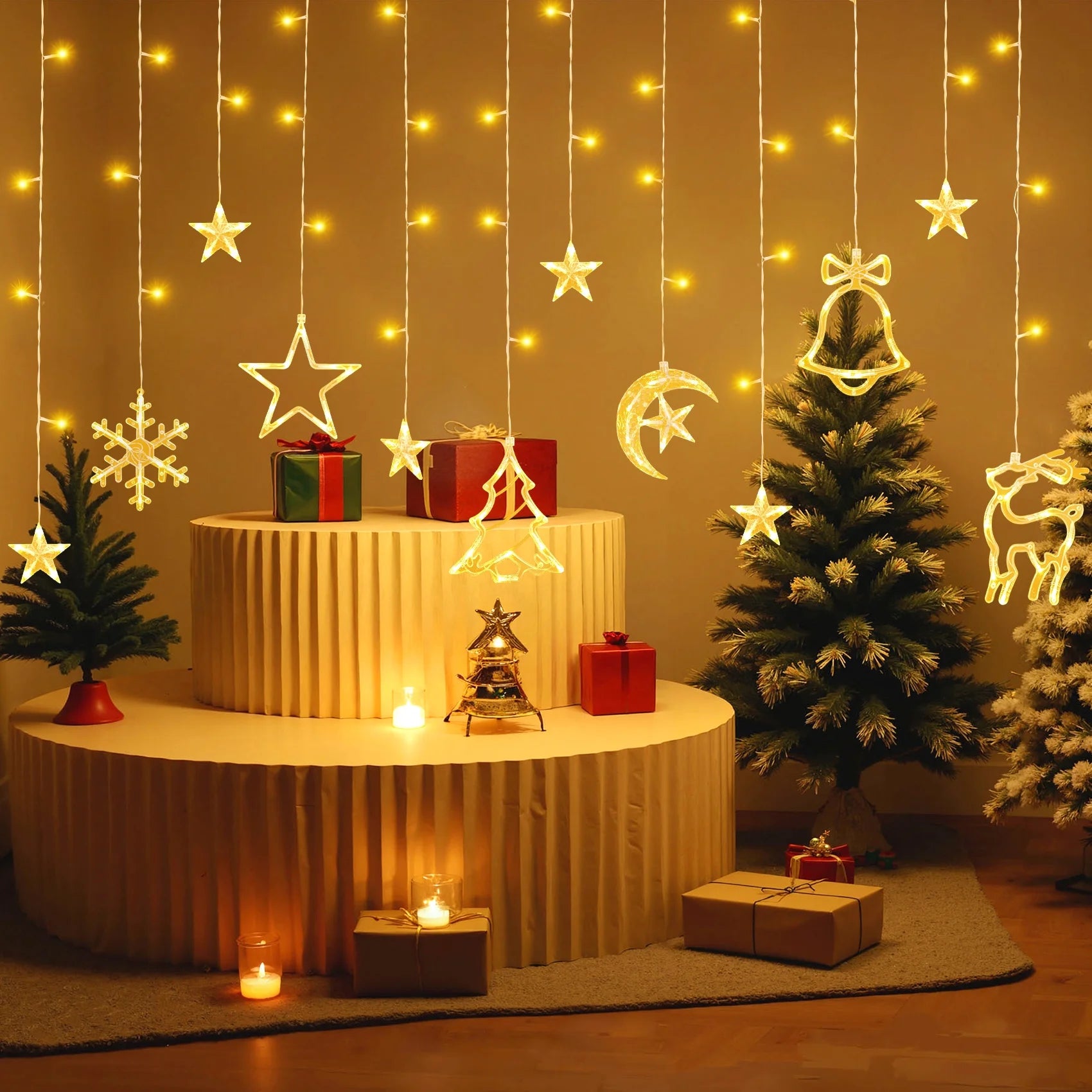 Christmas Decorations, 11.5FT Christmas Hanging Curtain Lights for Indoor Outdoor Window Home Xmas Decor