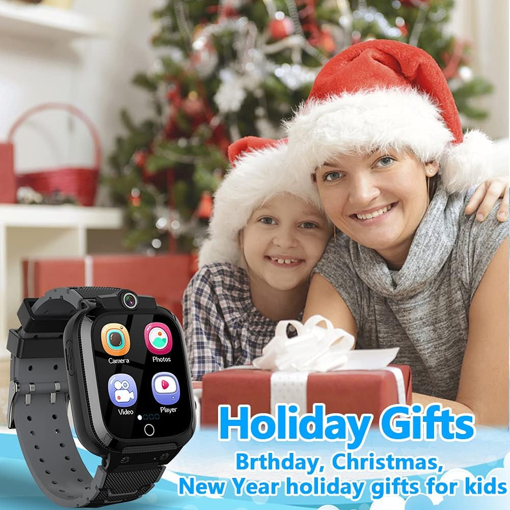 OVV Kids Game Smart Watch for Boys Girls with Dual Camera Video Recording 14 Puzzle Games Music Player Flashlight Alarm Clock Calculator 12/24 Hr Touch Screen Children Age 4-12 Learning Toys (Black)