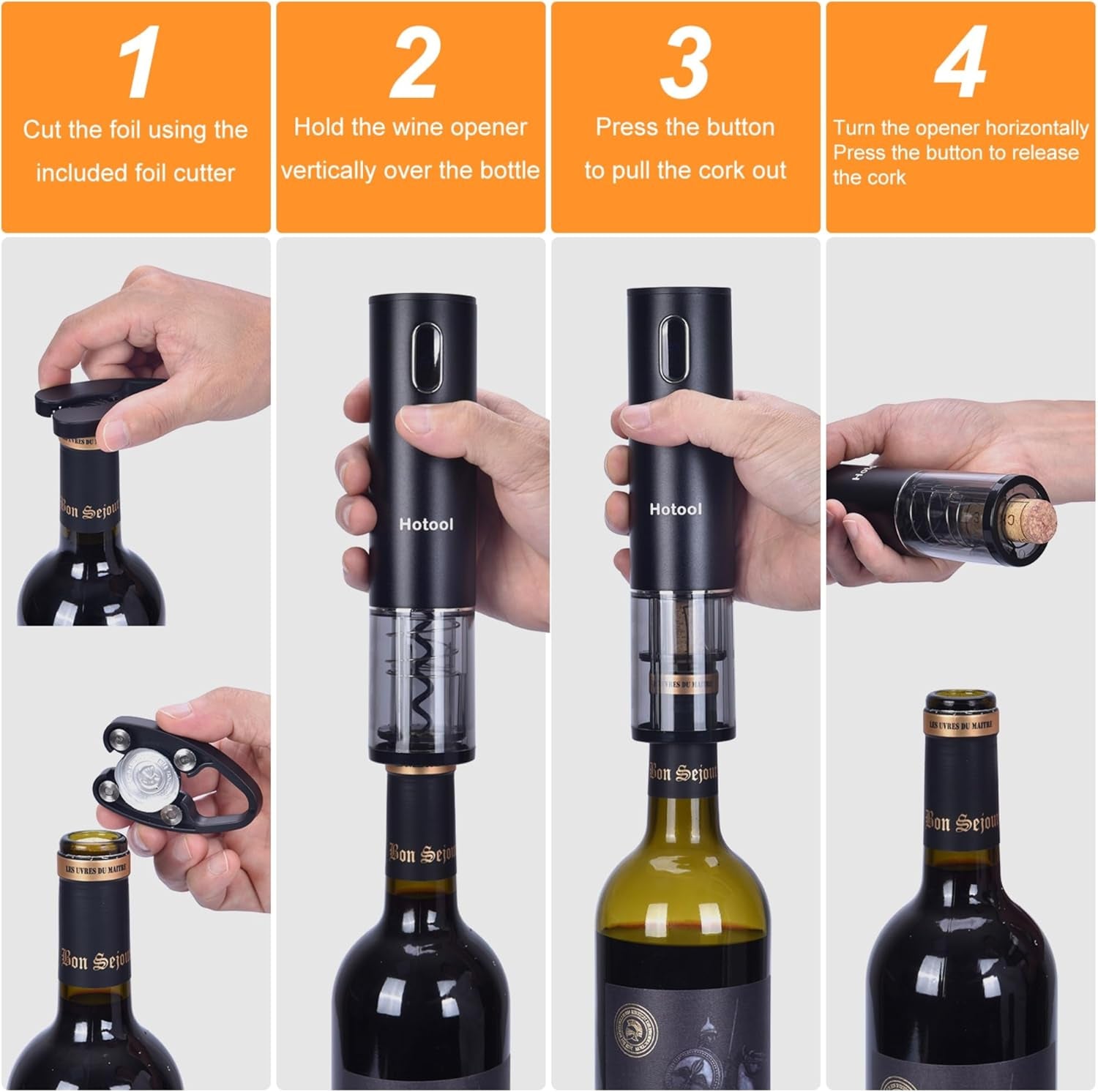 Electric Wine Opener Set with Base – Rechargeable Wine Bottle Opener with Foil Cutter, Wine Aerator and Wine Stoppers – Wine Accessories Gift for Wine Lovers