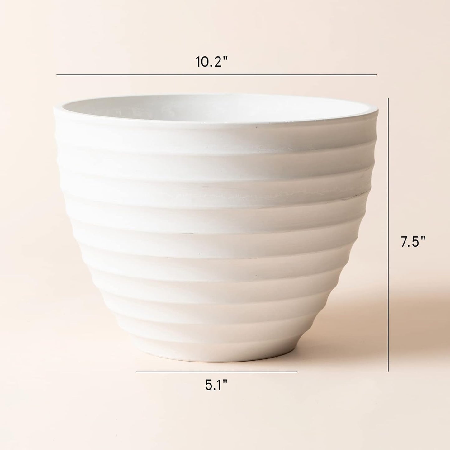 LA JOLIE MUSE Flower Pot Outdoor Indoor Planter - 10.2 Inch Fluted Plant Pot Garden Planter, White Stone