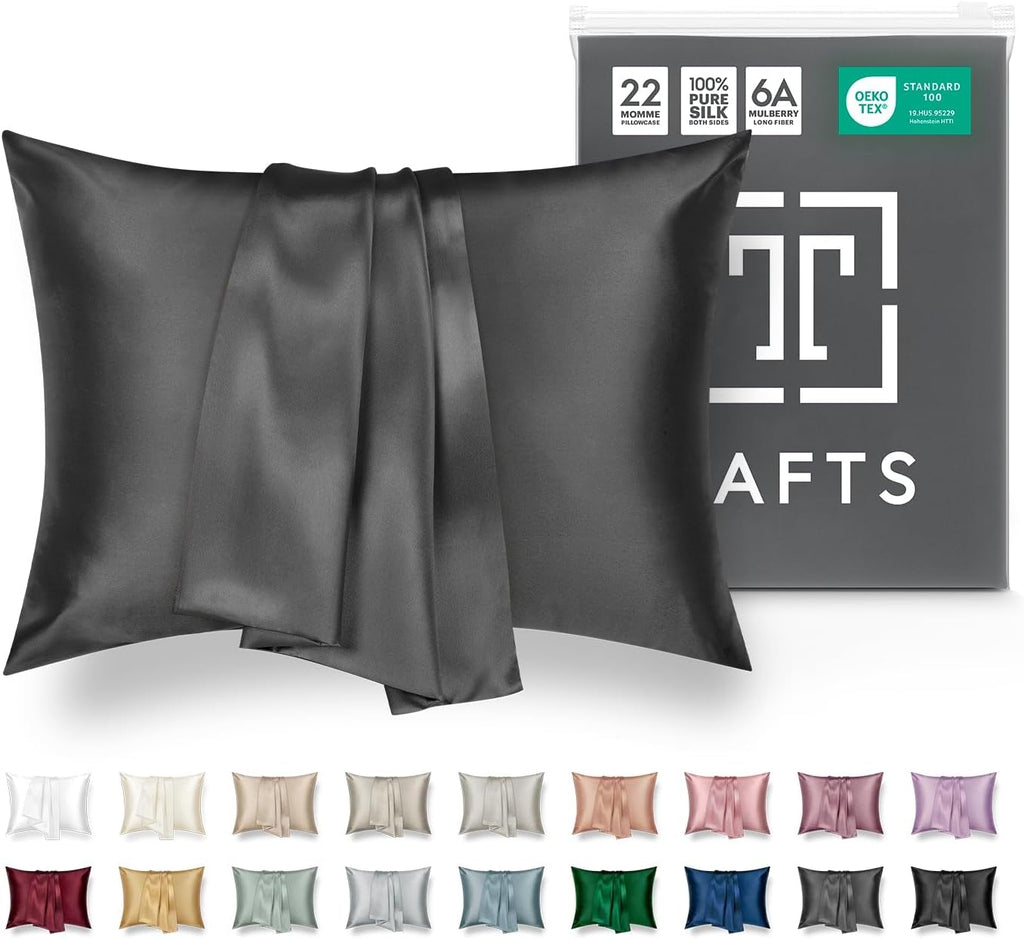 Tafts Pillow Cases - 22Mm 100% Pure Mulberry 6A Silk Pillowcase for Hair & Skin with Zipper Closure, Cooling, Natural, Organic, Double Sided Silk Pillow Case (Midnight Black, Queen 20X30 1Pc)