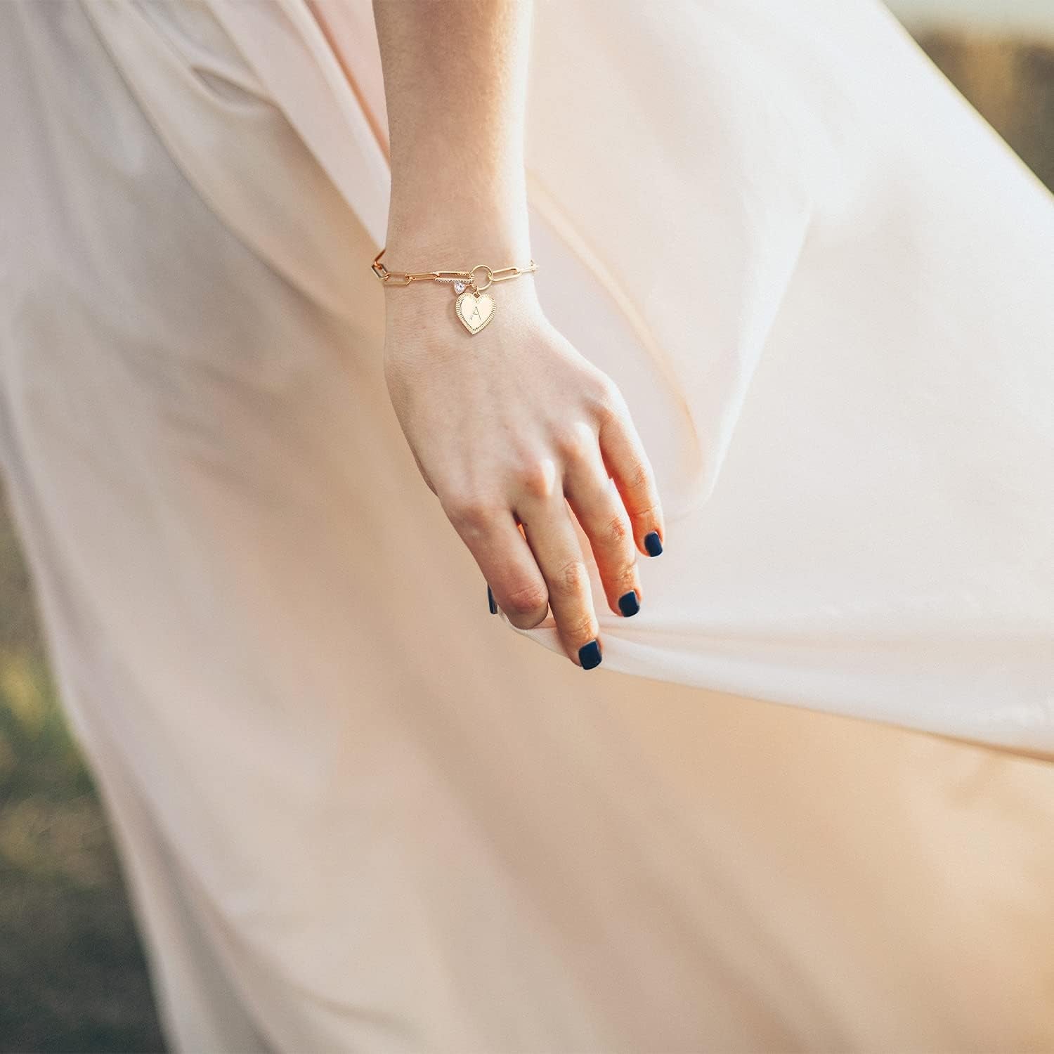 Bemoly Gold Bracelets for Women Dainty Initial Heart Paperclip Letter Bracelet Link Jewelry 14K Gold Plated Chunky Chain Friendship Bracelet