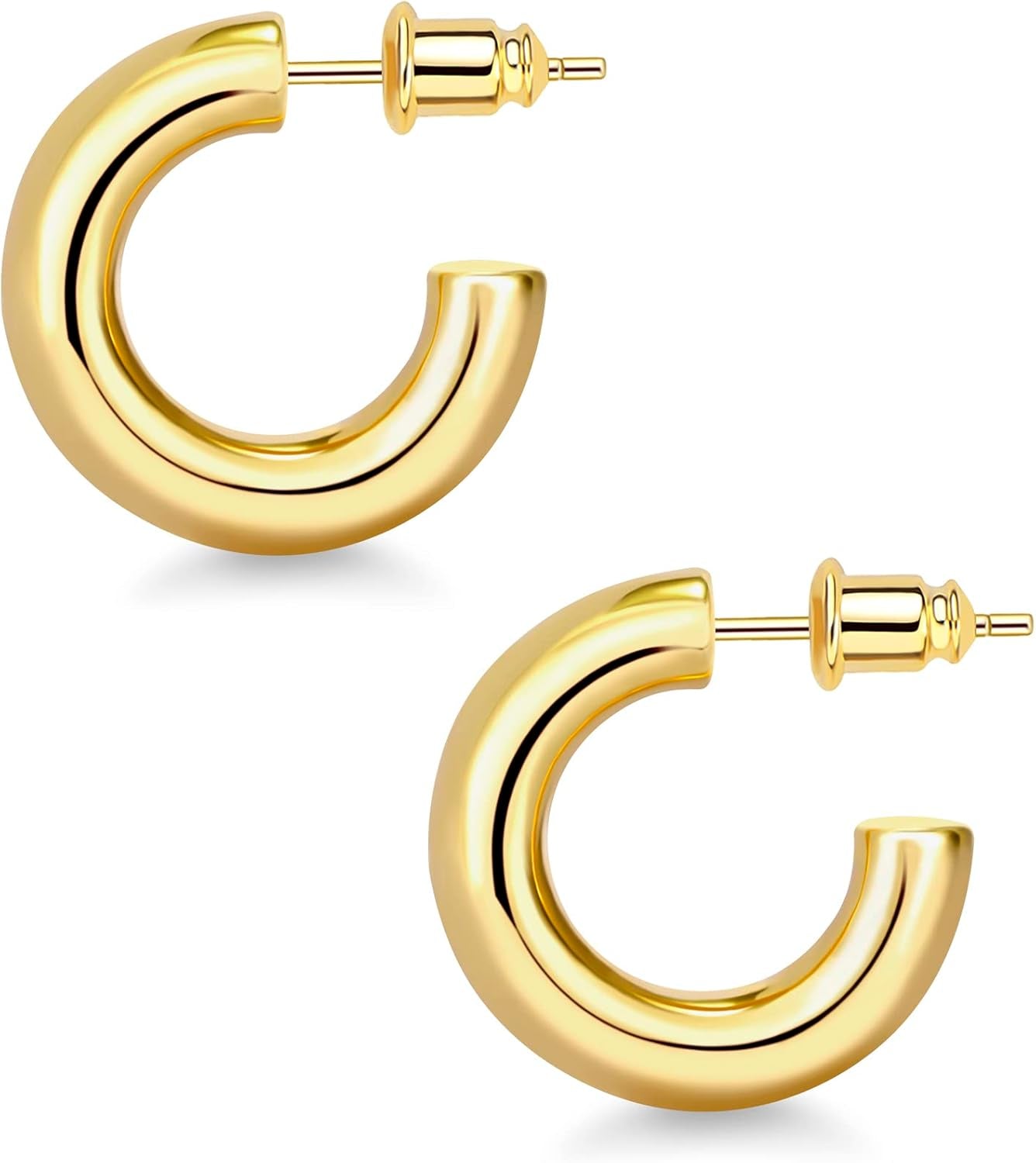 Wowshow Gold Hoop Earrings, 14K Gold Plated Chunky Small Hoop Earrings for Women Lightweight Jewelry Gifts 14/20/30/35/45MM