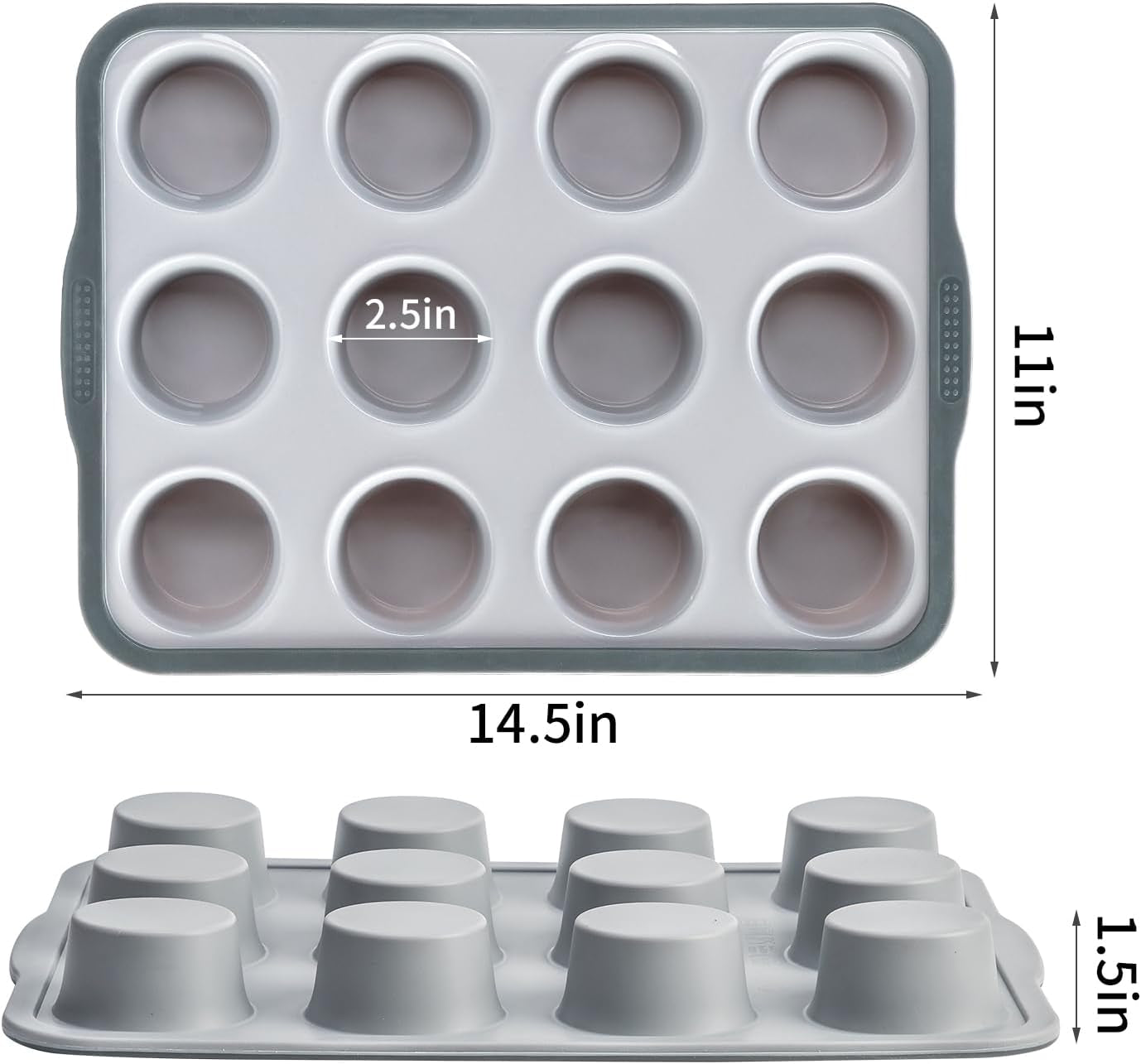Aichoof Non-Stick Silicone Muffin Pan with Reinforced Stainless Steel Frame Inside,12 Cup Regular Muffin Baking Mold, 12 Cup Muffin Tin, BPA Free,Dishwasher Safe, Gray