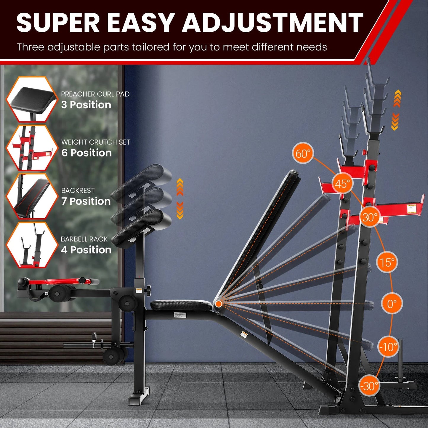 900LBS Olympic Weight Bench Set with Squat Rack, Preacher Curl, Leg Extension Full Body Exercise Workout Bench Press for Home Gym