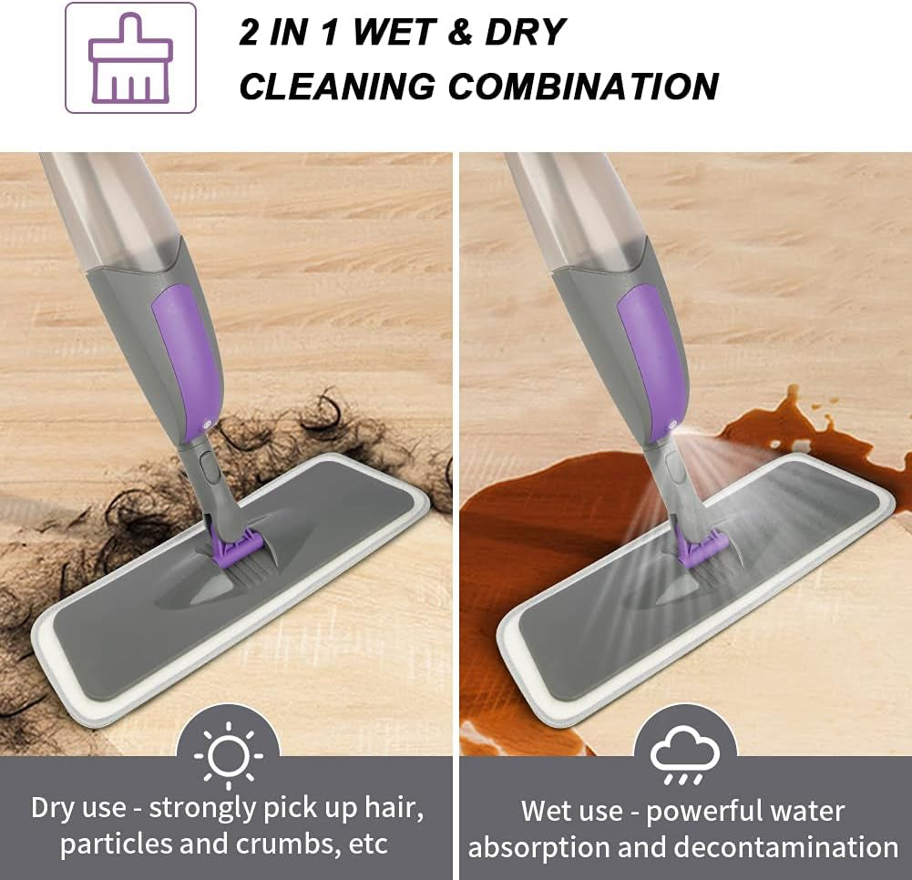 Spray Mops for Floors Cleaning, HOMSIER Microfiber Flat Floor Mop Wet Dry with 550ML Refillable Bottle 2 Washable Pads Replacement for Wooden Laminate Tile Marble Kitchen